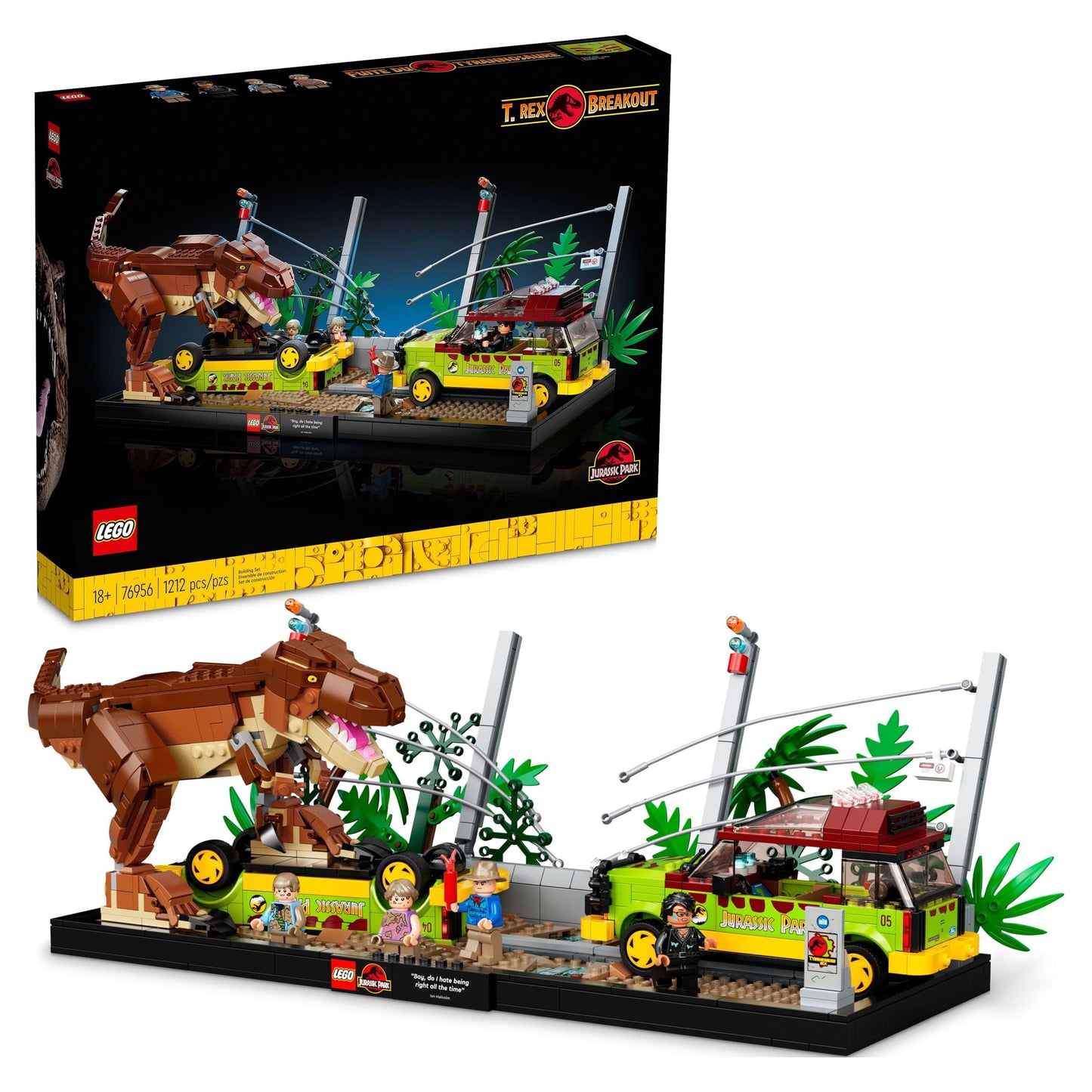 LEGO Jurassic Park T. rex Breakout 76956 Dinosaur Model Kit with 2 Ford Explorer Cars and 4 Minifigures, Nostalgic 90's Movie Gift Idea for Adults and Teens