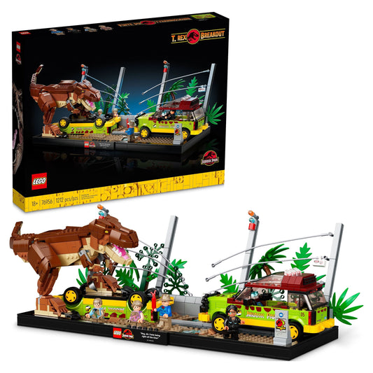 LEGO Jurassic Park T. rex Breakout 76956 Dinosaur Model Kit with 2 Ford Explorer Cars and 4 Minifigures, Nostalgic 90's Movie Gift Idea for Adults and Teens