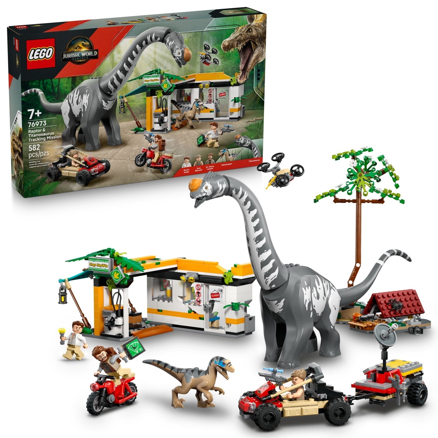 LEGO Jurassic World Raptor & Titanosaurus Tracking Mission Kids Toy - Building and Learning Toy for Pretend Play - Dinosaur Action Figures for Boys & Girls, Ages 7+ - Gift Idea for Birthdays -76973