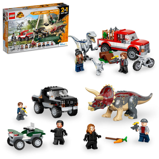 LEGO Jurassic World Dino Combo Pack 66774 Toy Value Pack, 2 in 1 Triceratops and Velociraptor Gift Set, Jurassic World Toy with Dinosaur and Truck Toys, Christmas Gift for Kids Ages 7 and Up