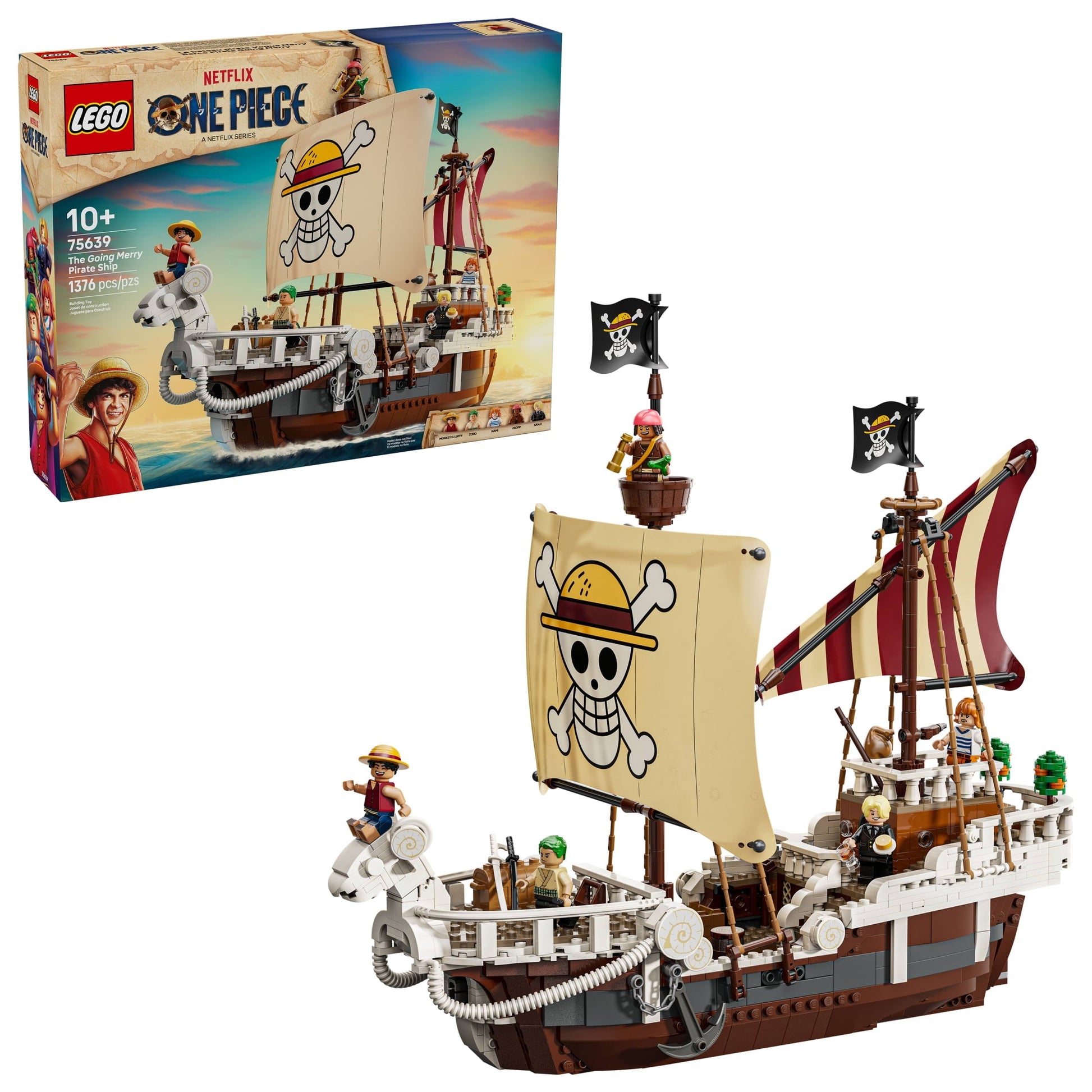 LEGO ONE Piece The Going Merry Pirate Ship Building Blocks - Pretend Play Adventure Toy for Boys & Girls, 10+ - Straw Hat Crew Toy Figures & Playset for Anime Fans - Gift for Christmas - 75639
