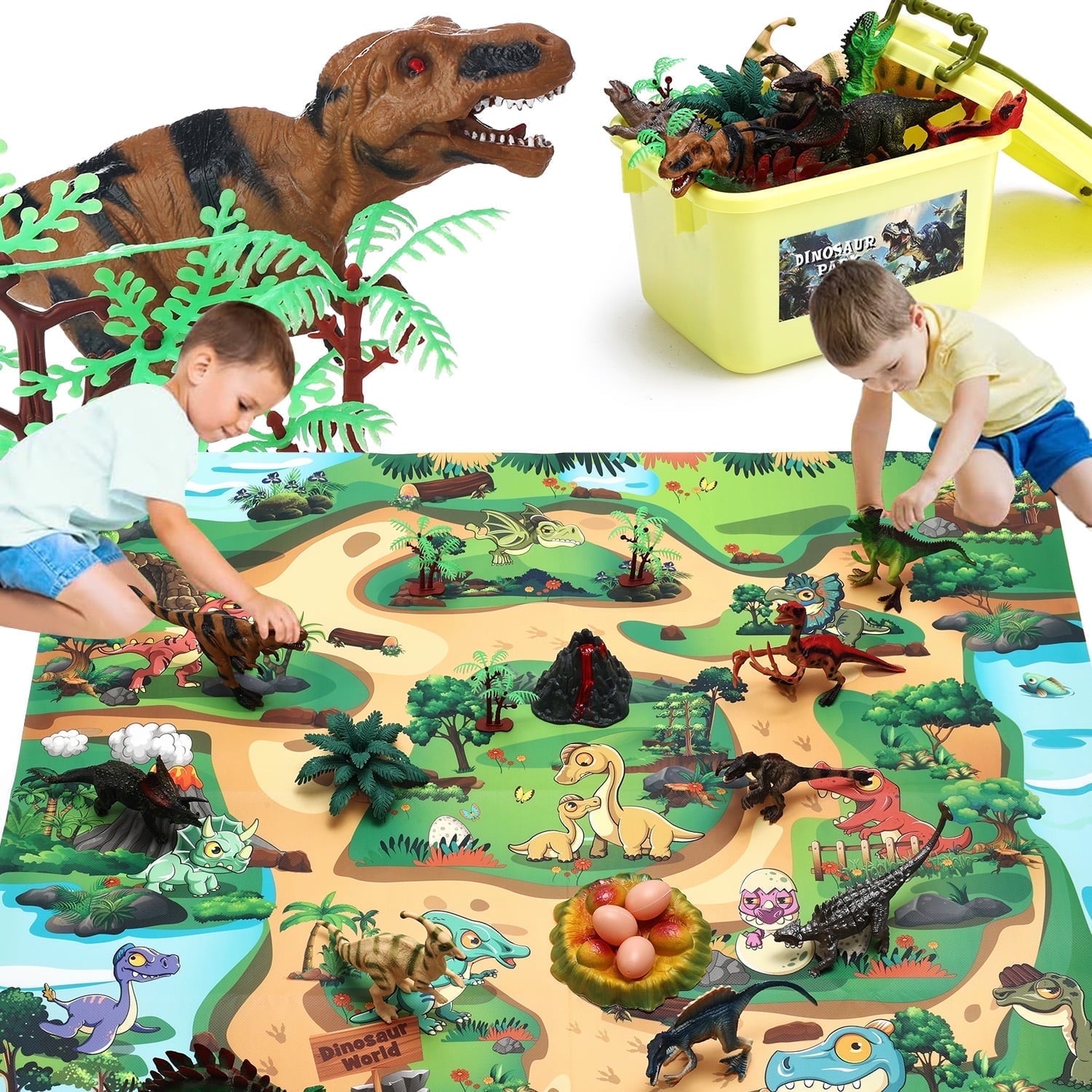 Lictin Dinosaur Toys Play Set, 42 PCS Dinosaur Toys with Play Mat for Kids Toddlers, Dinosaur Figures, Trees, Volcano, Dinosaur Toys Gift Set for 3 4 5 6 7 8 Years Boys Girls