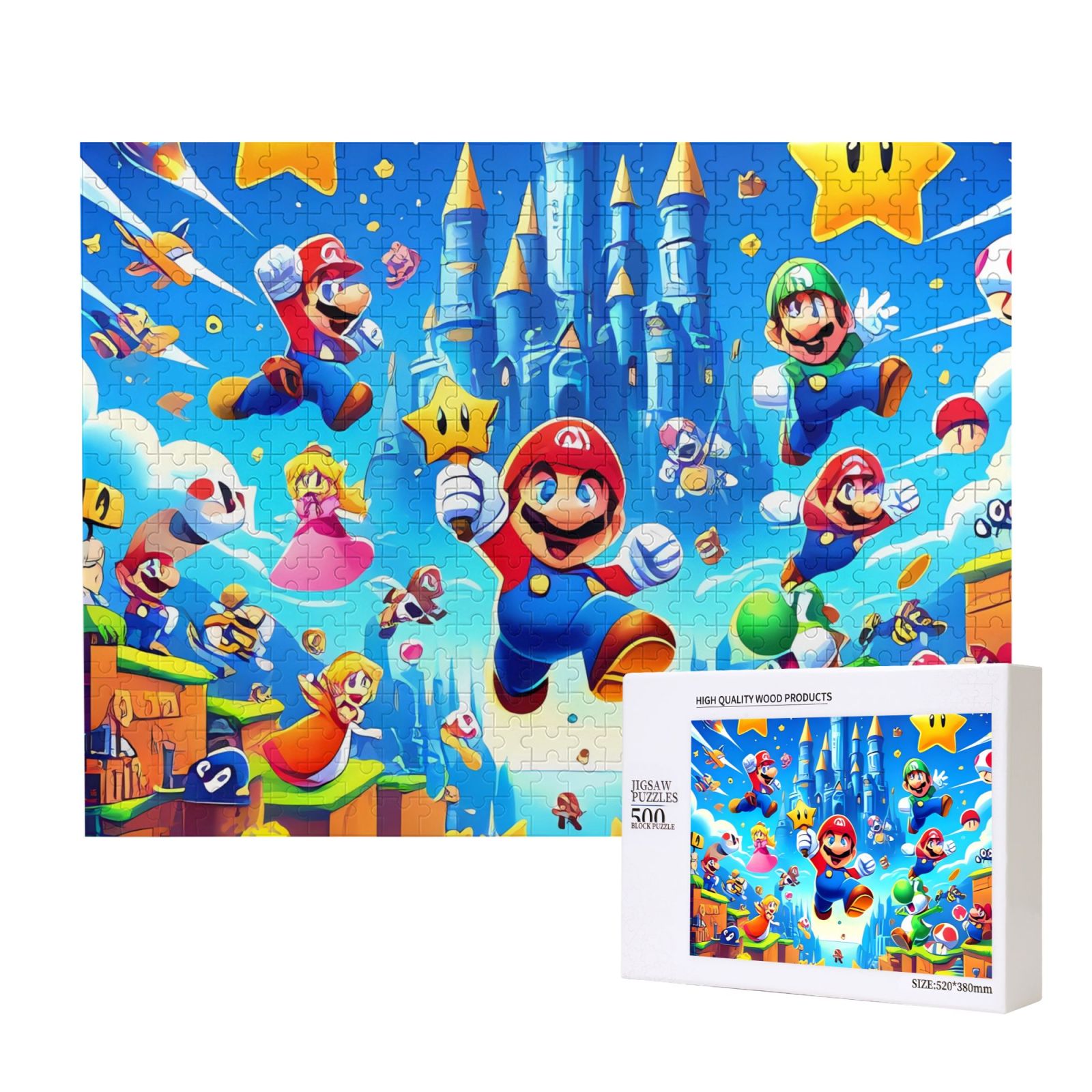 Lsque Mario Pattern Wooden Picture Puzzle ,500 Piece Jigsaw Puzzle ,Family Fun Puzzle, Home Décor Puzzle, Gift Puzzle(Horizontal style)