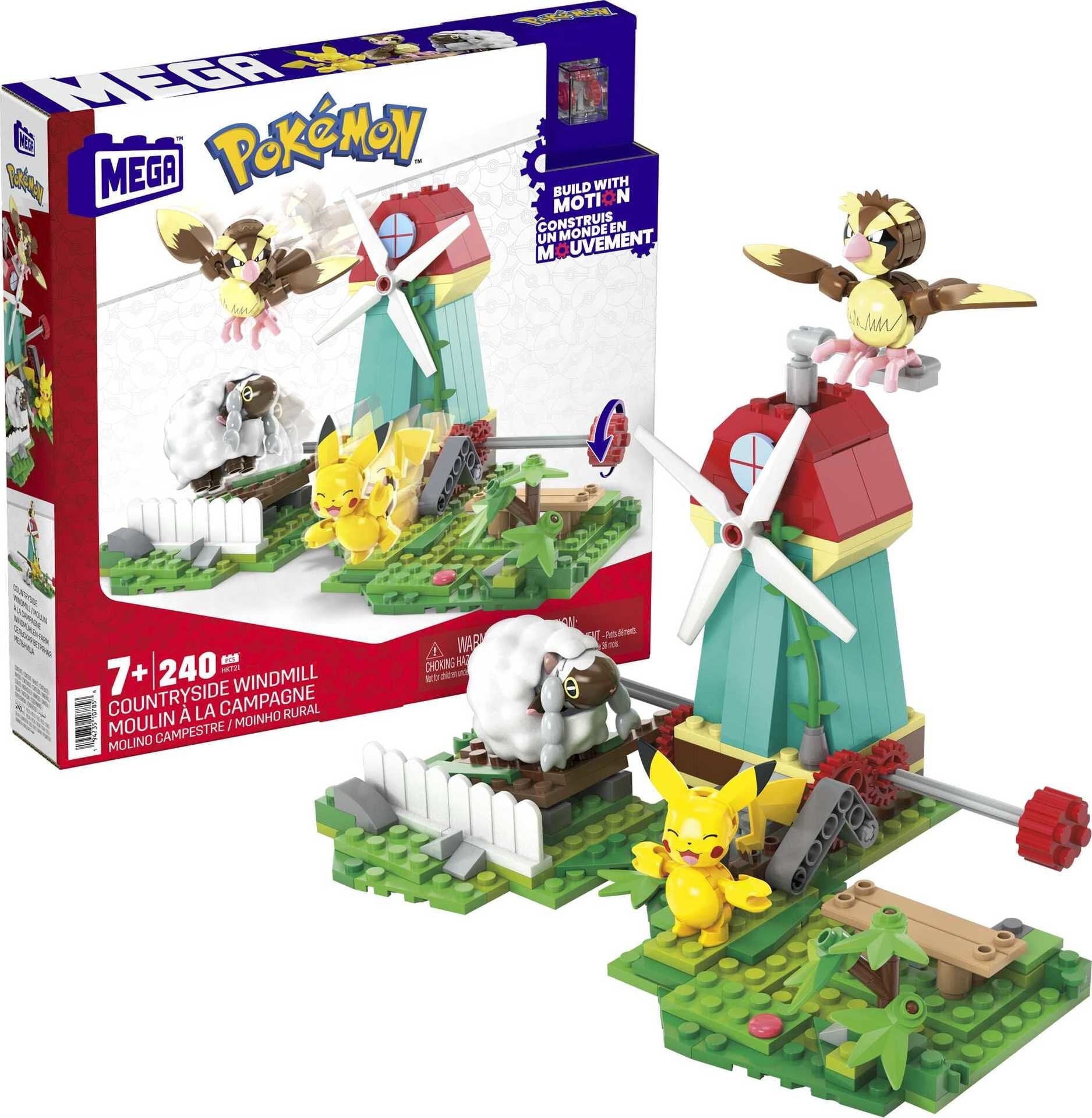 MEGA Pokemon Building Set, Countryside Windmill with 3 Poseable Action Figures (240 Pieces)