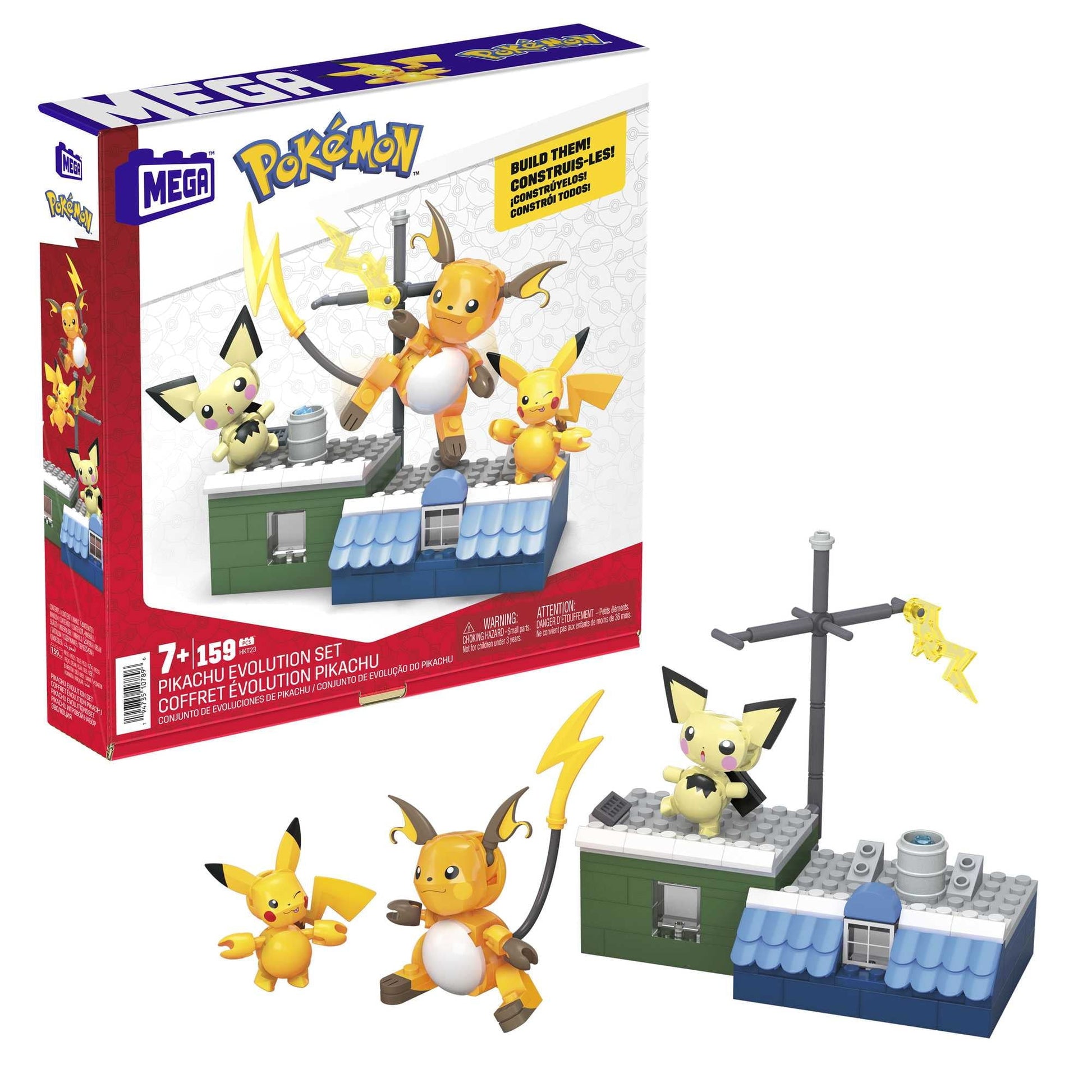 MEGA Pokemon Building Toy Kit Pikachu Set with 3 Action Figures (159 Pieces) for Kids