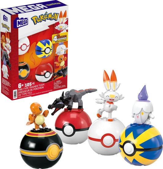 MEGA Pokemon Fire-Type Team Building Toy Kit, 4 Action Figures (105 Pieces) for Kids