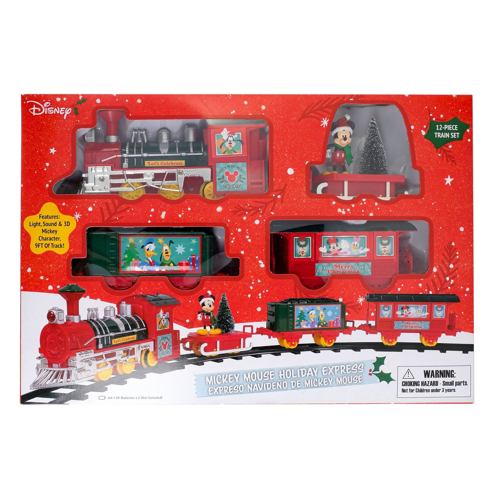 Disney Mickey Mouse Christmas Train Set, 12 Piece, Red Plastic, by Ruz