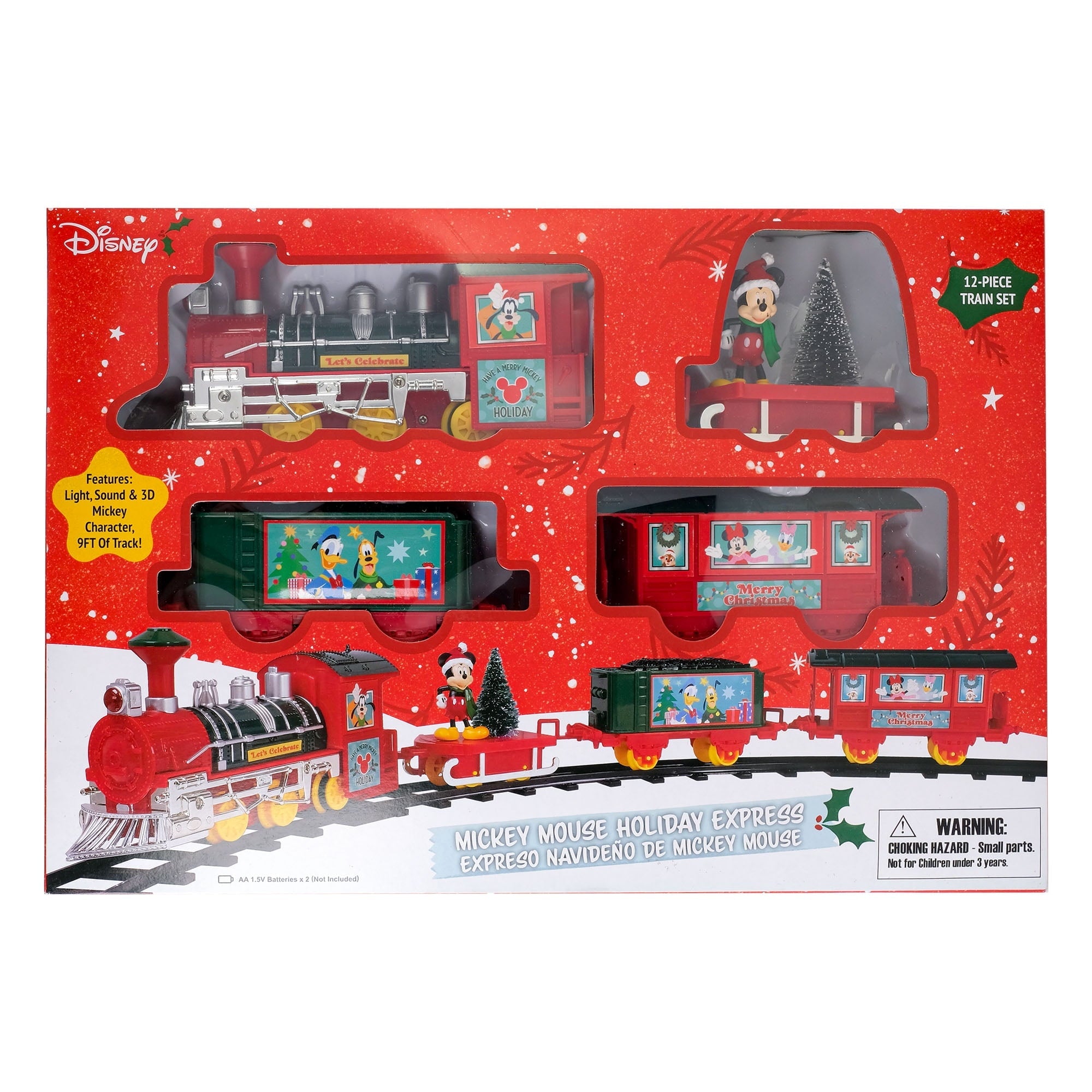 Disney Mickey Mouse Christmas Train Set, 12 Piece, Red Plastic, by Ruz