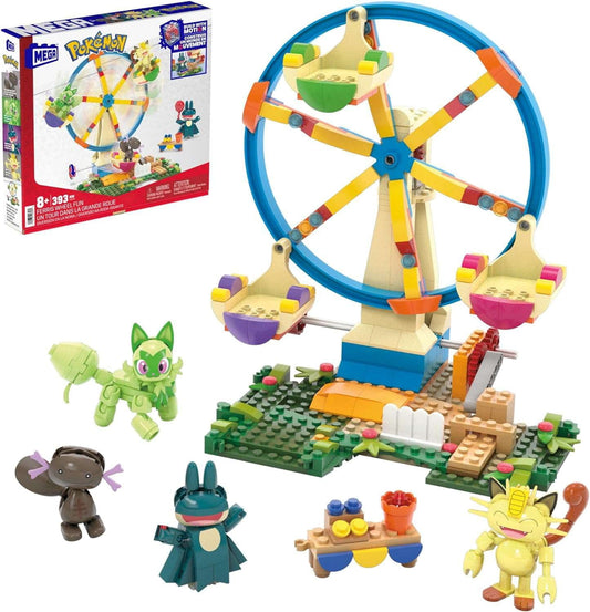 Mega Construx Pokemon Ferris Wheel Fun Set with 393 Pieces, 4 Posable Characters, 5+ Inches Tall