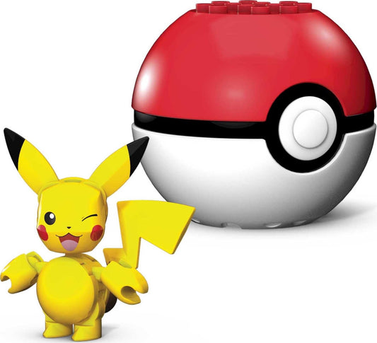 Mega Construx Pokemon Pikachu Poke Ball Construction Set with character figures, Building Toys for Kids (16 Pieces)