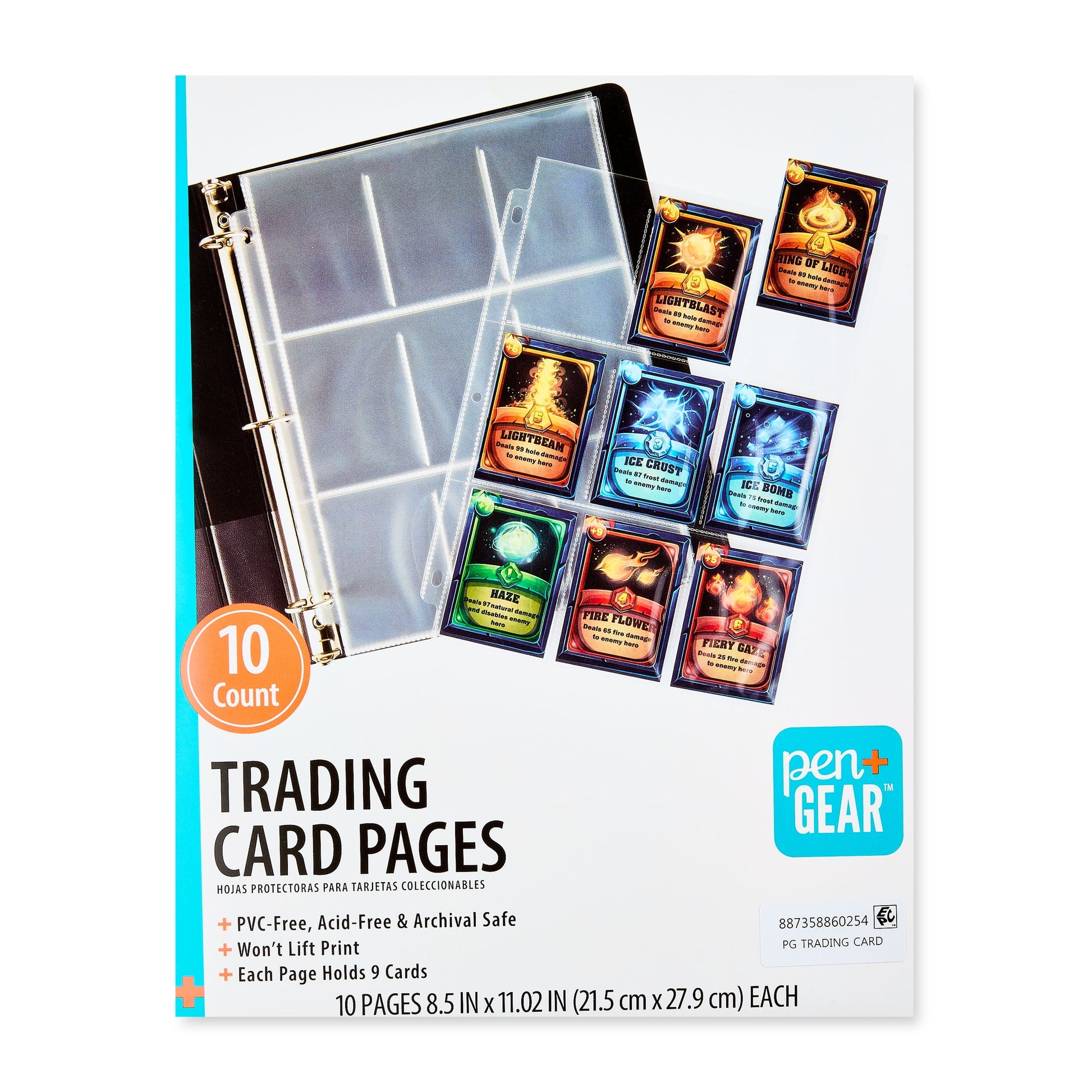 Pen + Gear 9-Pocket Protective Trading Card Pages, 8.5 in x 11 in, Clear, 10 Count