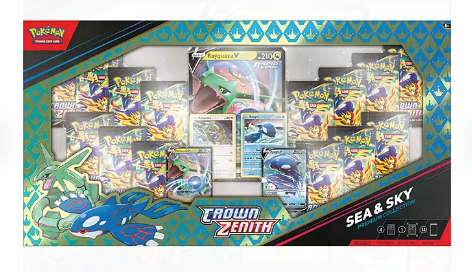 Pokemon Crown Zenith Sea & Sky Premium Collection (14 Booster Packs, 4 Foil Cards, Oversize Card & More!)