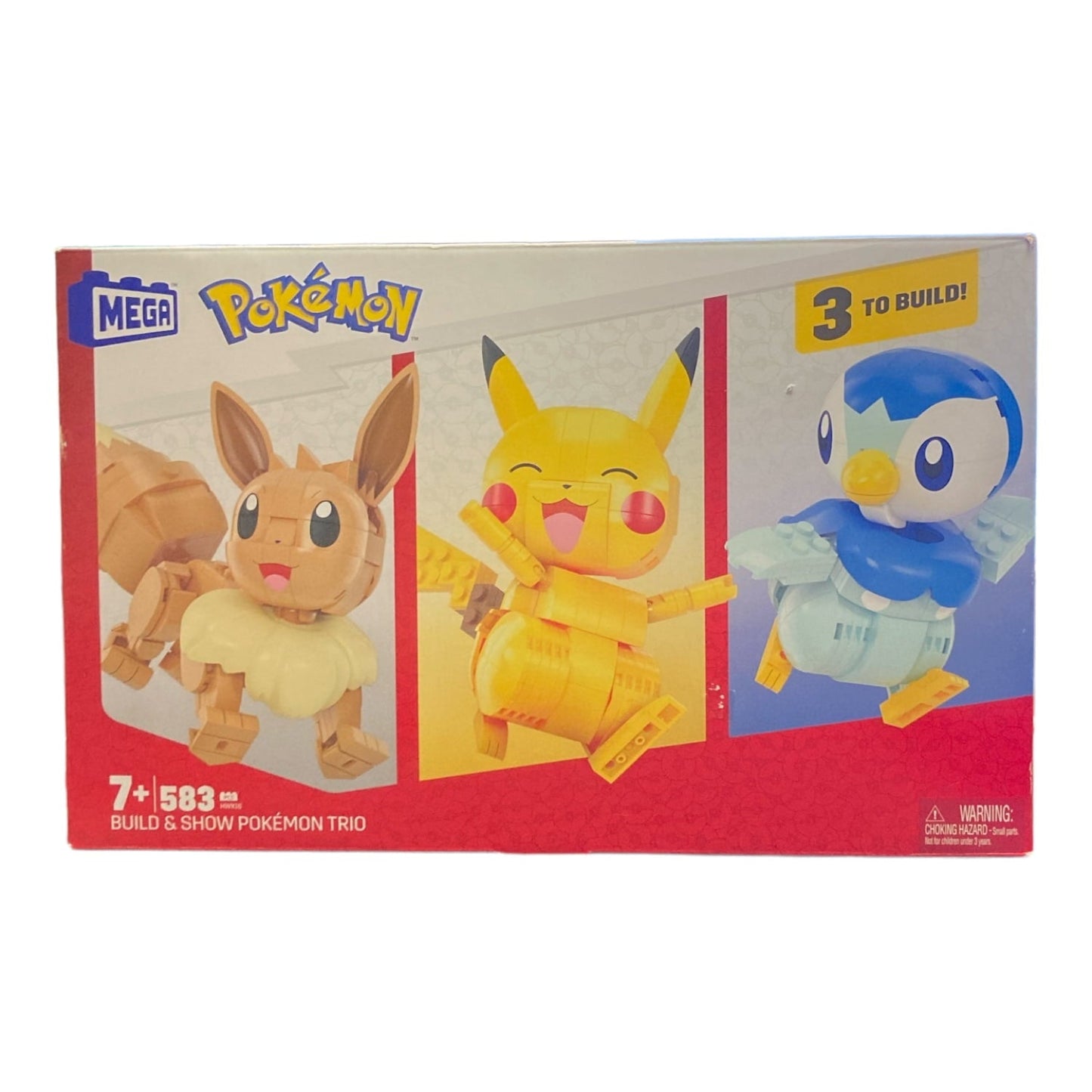 Pokemon Mega Construx Trio, 583-Piece Building Set, Pikachu Eevee Piplup Figures, 4" Tall