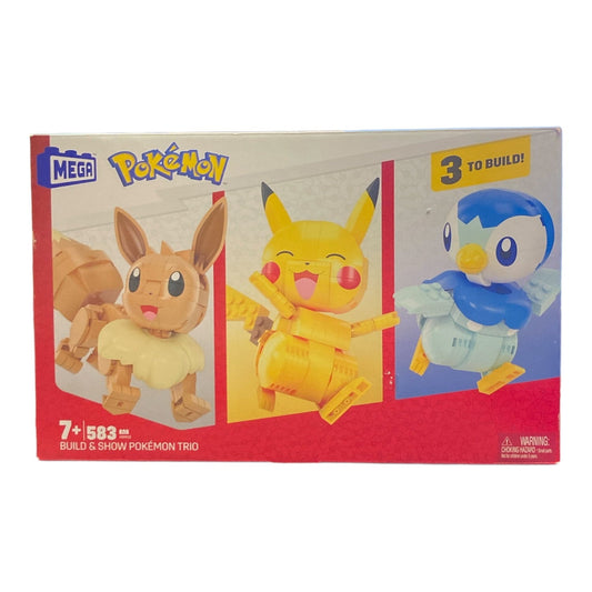 Pokemon Mega Construx Trio, 583-Piece Building Set, Pikachu Eevee Piplup Figures, 4" Tall