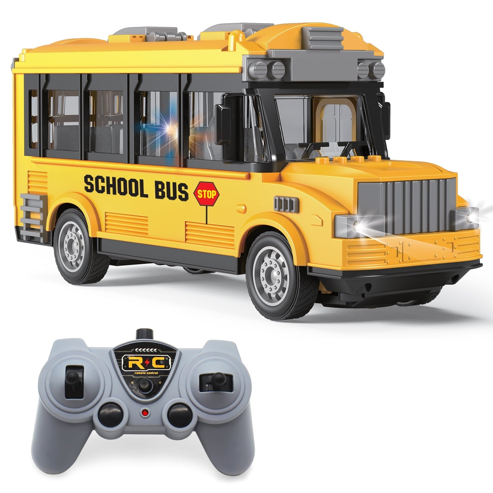RC School Bus Toy, 1/30 Remote Control Car Vehicles, 4 Channel City Classic Bus Toy Electronic Vehicles Opening Door for Toddlers with Lights, Gifts for Kids Boys Girls Age 3-12