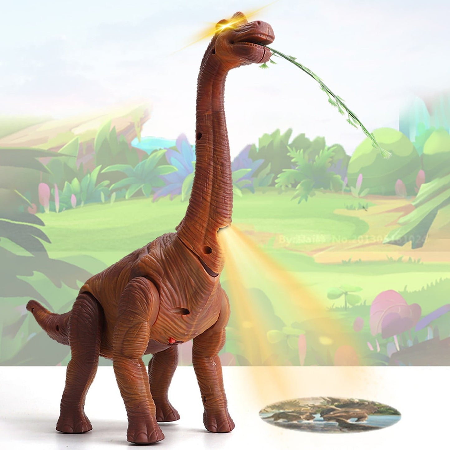 STROLA Electric Toys For Toddlers, Dinosaur Toys Walk With And Lay Eggs Projection Brachiosaurus Simulation Model Toy Gifts For Boys And Girls,Plastic,Brown,Birthday Gift
