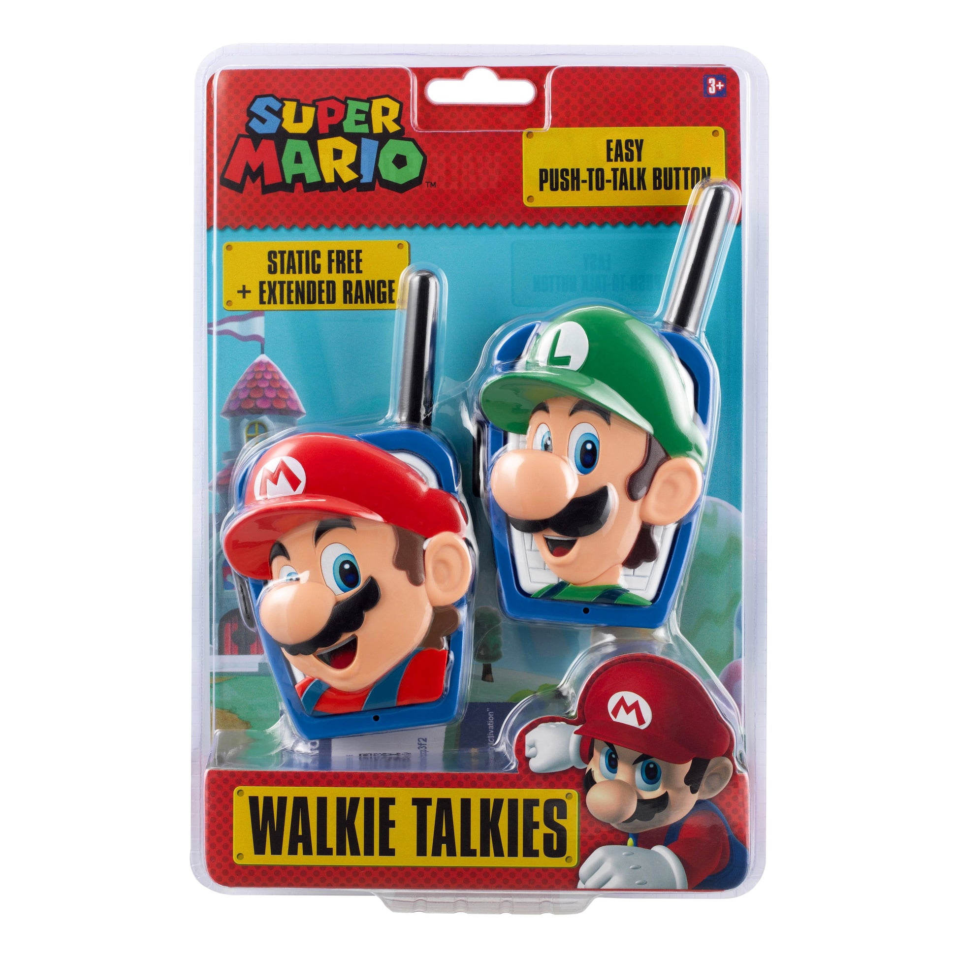 Super Mario Extended Range Walkie Talkies - Action Figures - Push to Talk Button, Children Ages 3+