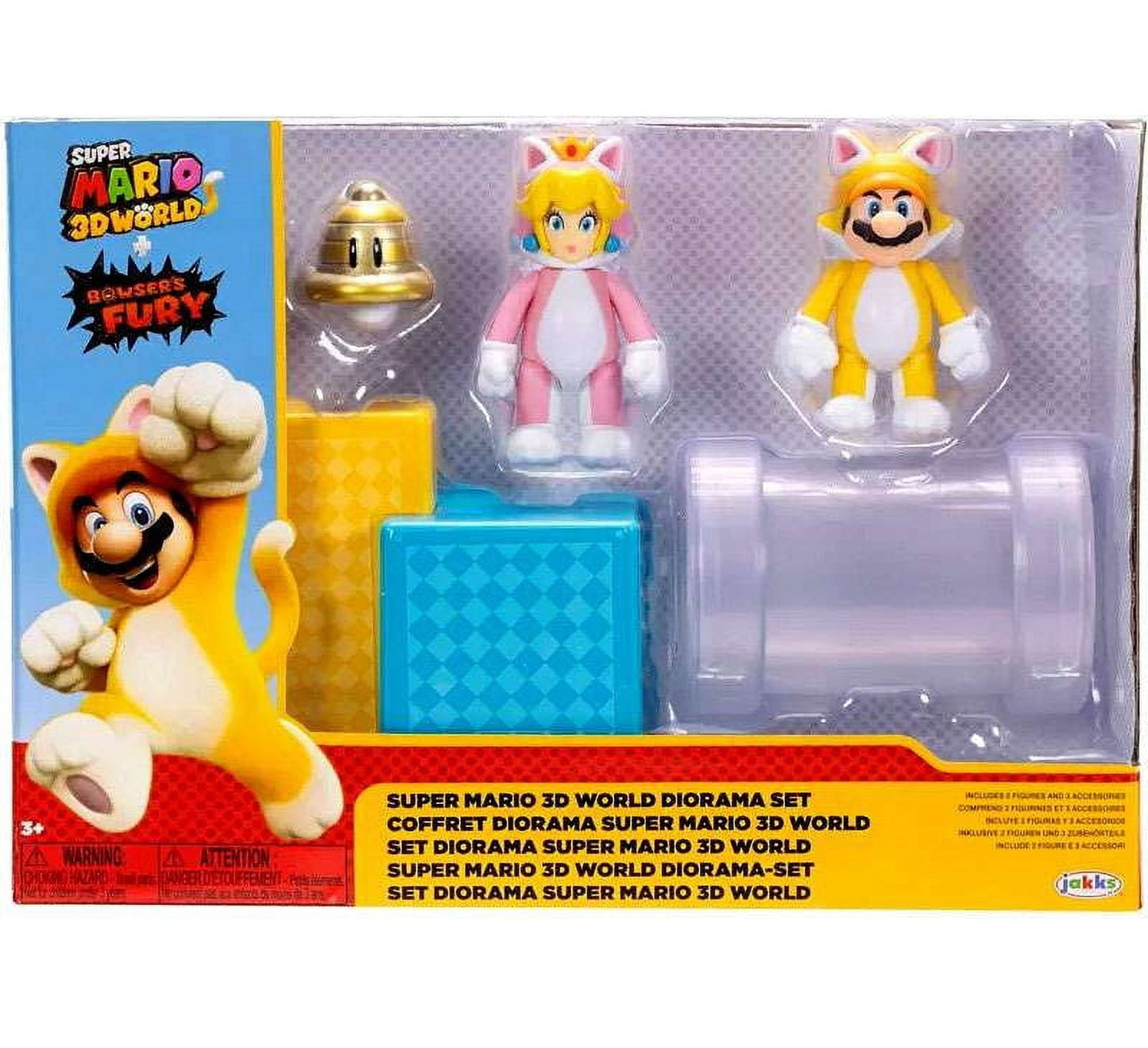 World of Nintendo Super Mario 3D World Diorama Set (Cat Mario, Cat Peach, Super Ball & More)