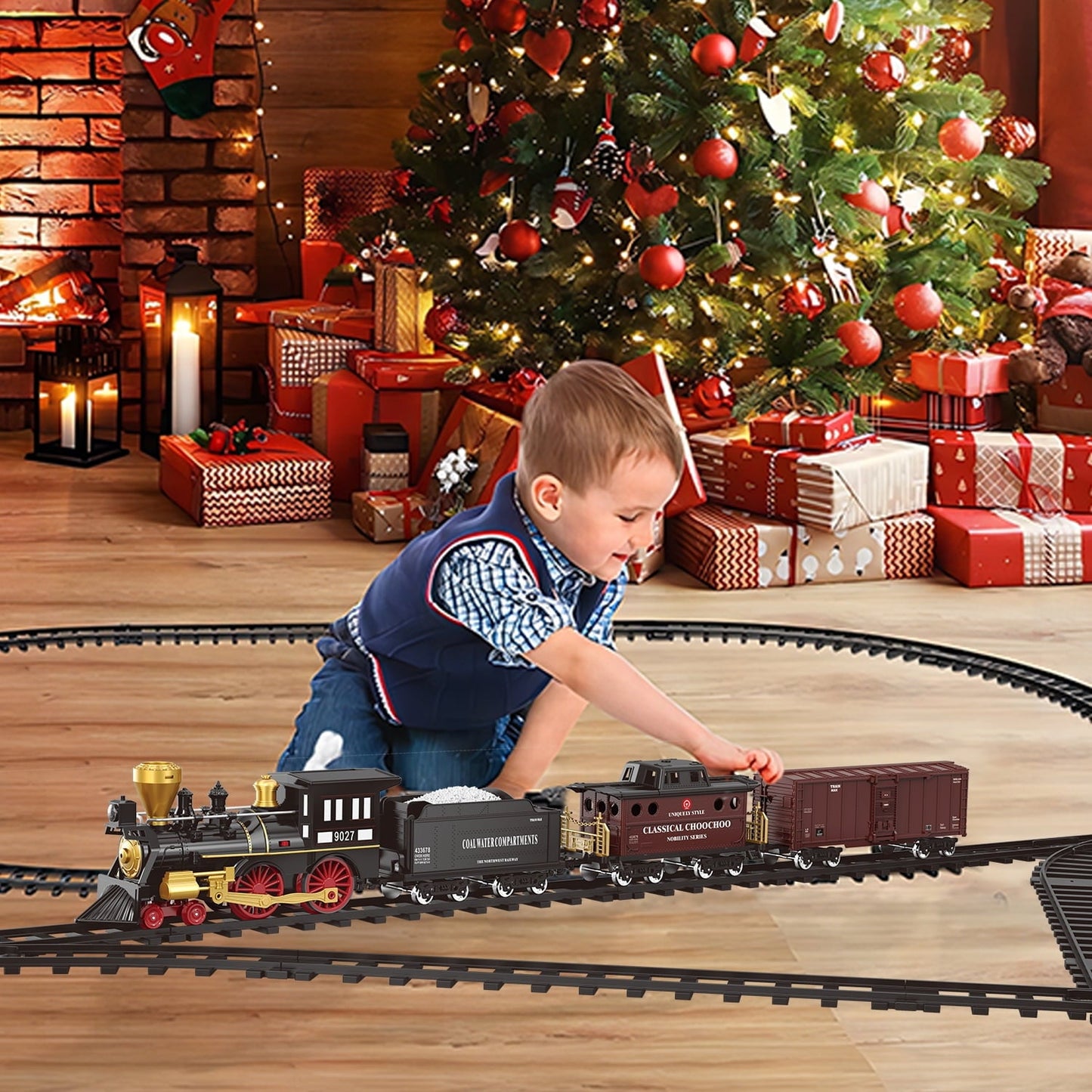 JUGAAD LIFE Train Set Electric Train Toy for Boys Girls with Adjustable Speed Remote Control, Smokes, Lights & Sound, Birthday Gifts for Kids 3-8 Years Old