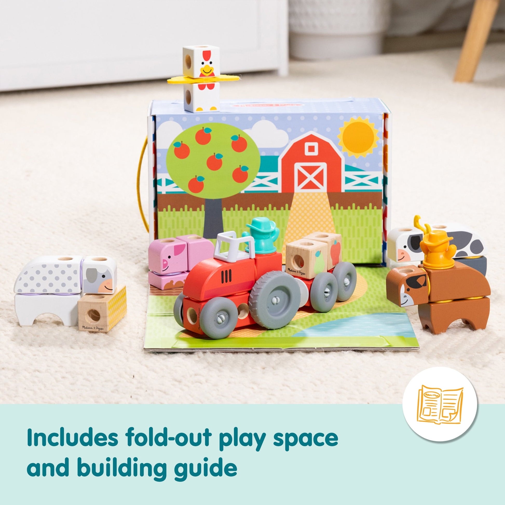 Melissa & Doug Blockables™ Farm Snap And Play, Mix And Match Connectable Wooden Building Blocks Play Set Toy for Preschool Boys And Girls (56 Pcs) - FSC Certified