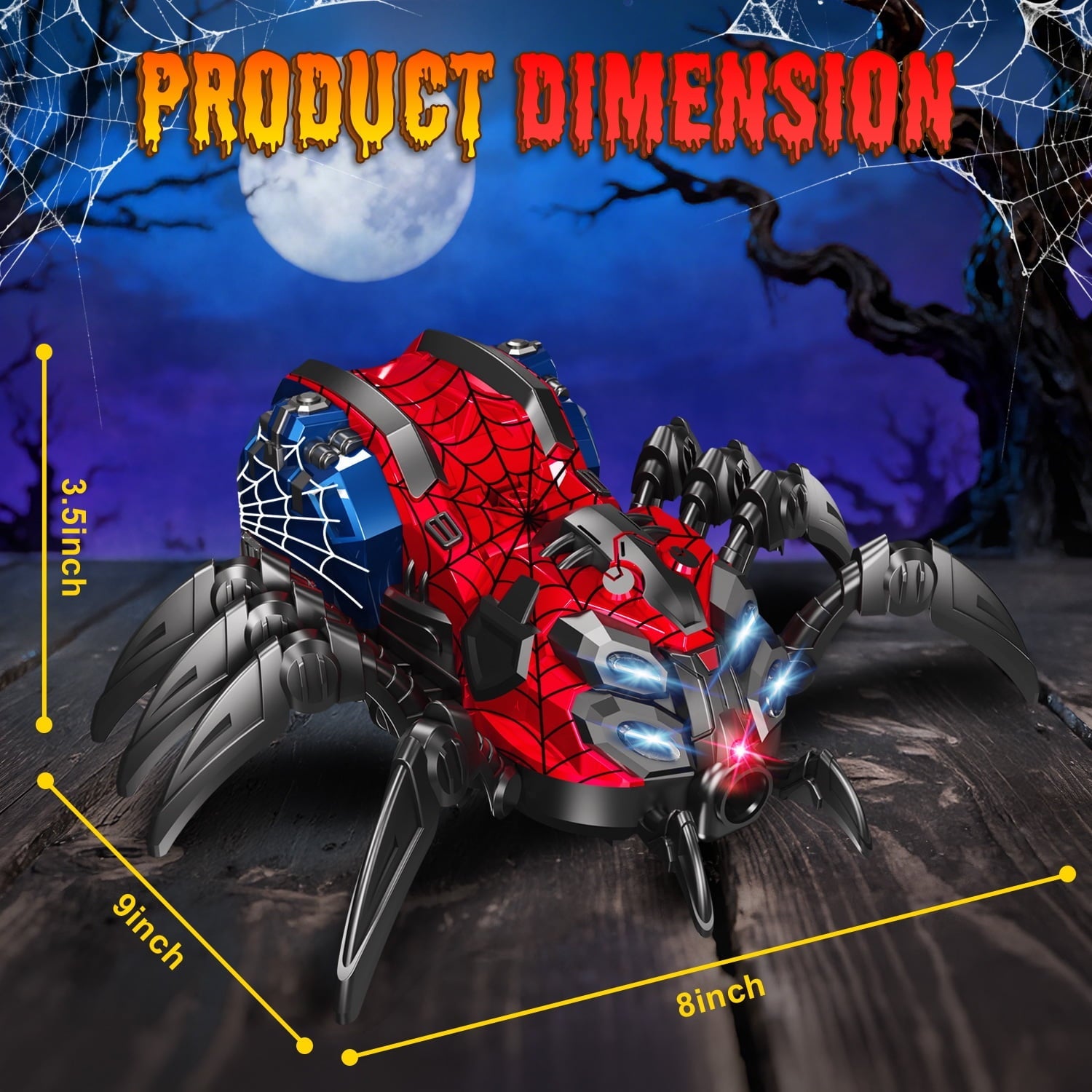 Huge Wave Remote Control Car for Boys, 2.4GHz RC Spider Toys with Spray and Lights, Realistic Moving Legs, Christmas Birthday Gift for Kids Ages 4-12