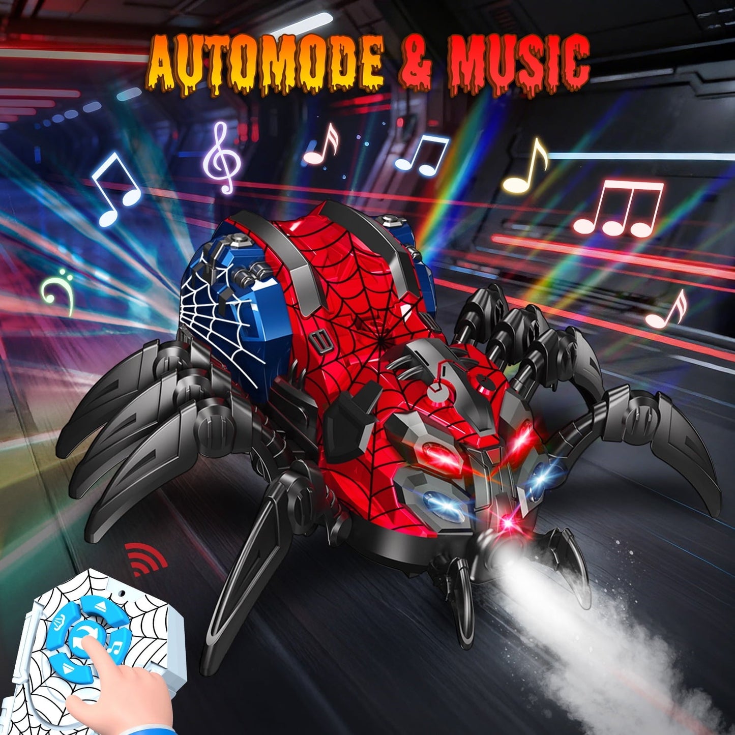 Huge Wave Remote Control Car for Boys, 2.4GHz RC Spider Toys with Spray and Lights, Realistic Moving Legs, Christmas Birthday Gift for Kids Ages 4-12