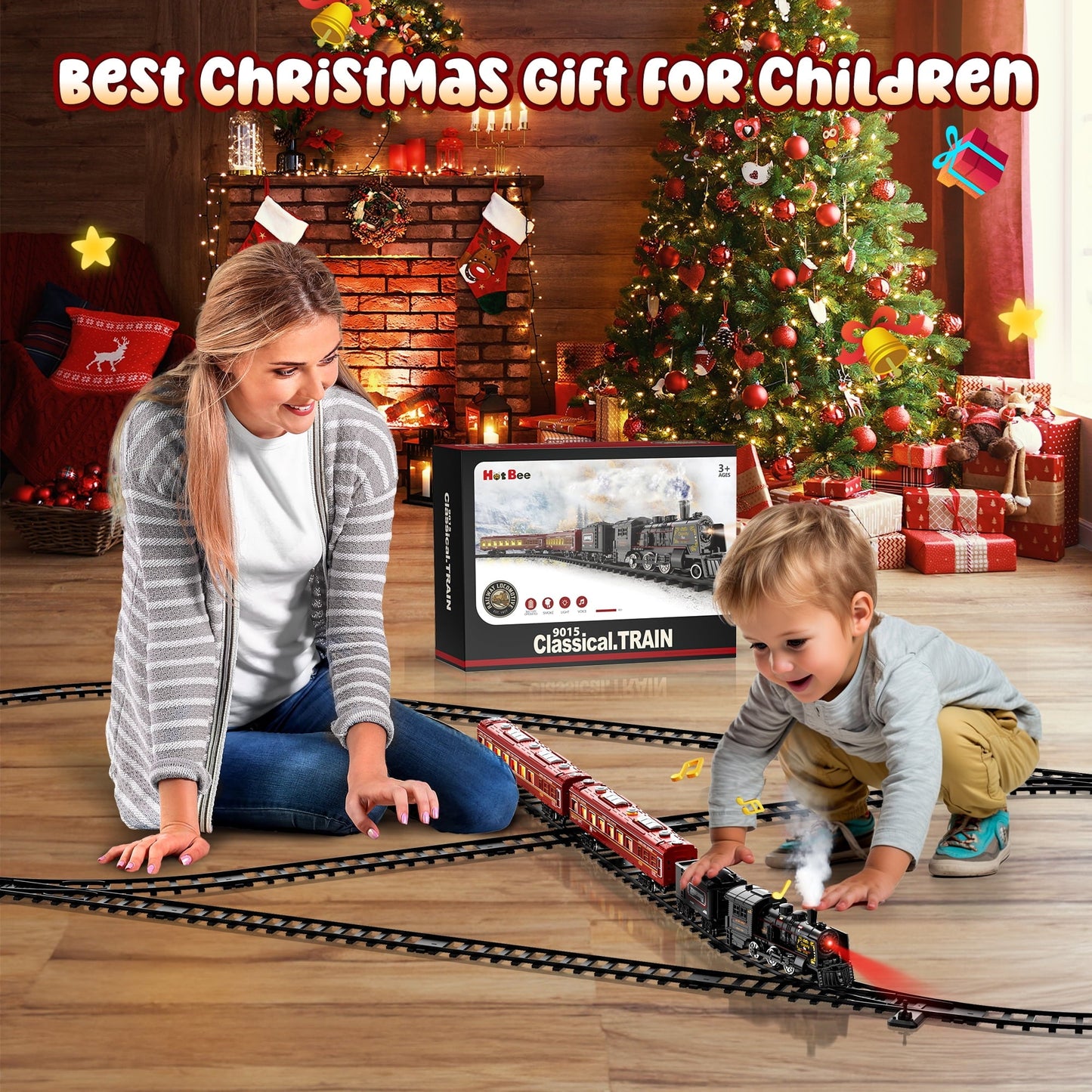 Flooyes Electric Train Sets With light-up carriages, Train Toys With figure-eight track, Birthday Gifts For Boys Girls Red