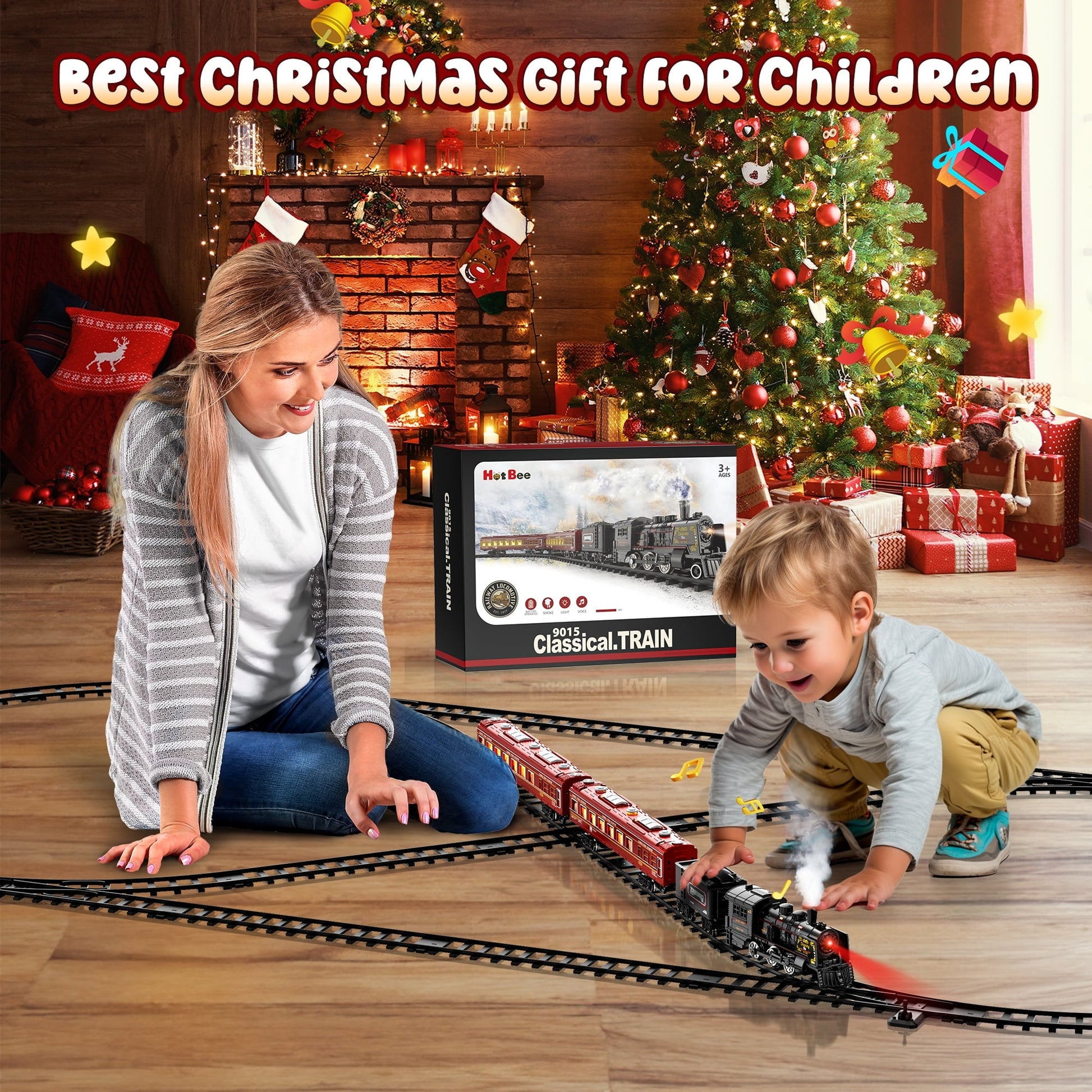 Flooyes Electric Train Sets With light-up carriages, Train Toys With figure-eight track, Birthday Gifts For Boys Girls Red