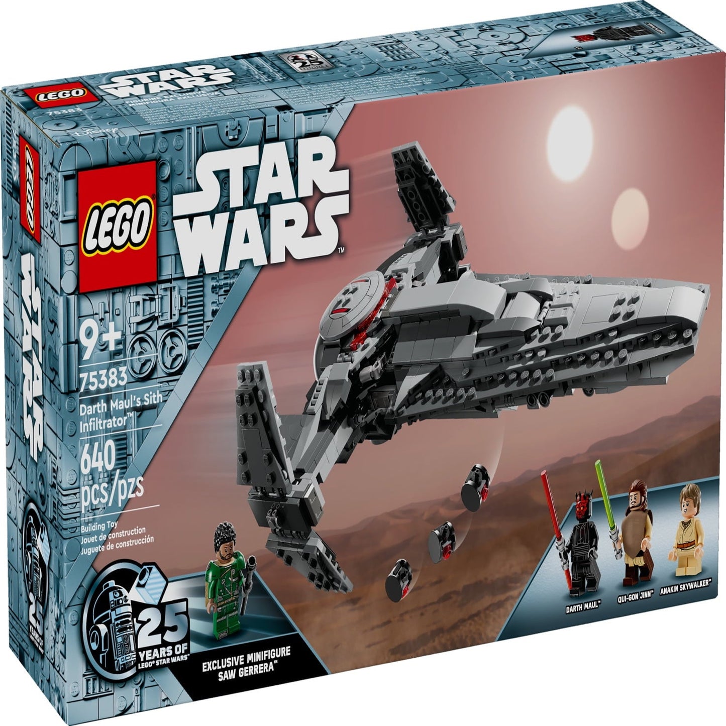 LEGO Star Wars: The Phantom Menace Darth Maul’s Sith Infiltrator Starship Toy, Includes Qui-Gon Jinn, Darth Maul, Anakin Skywalker, and Exclusive 25th Anniversary Saw Gerrera Minifigure, 75383