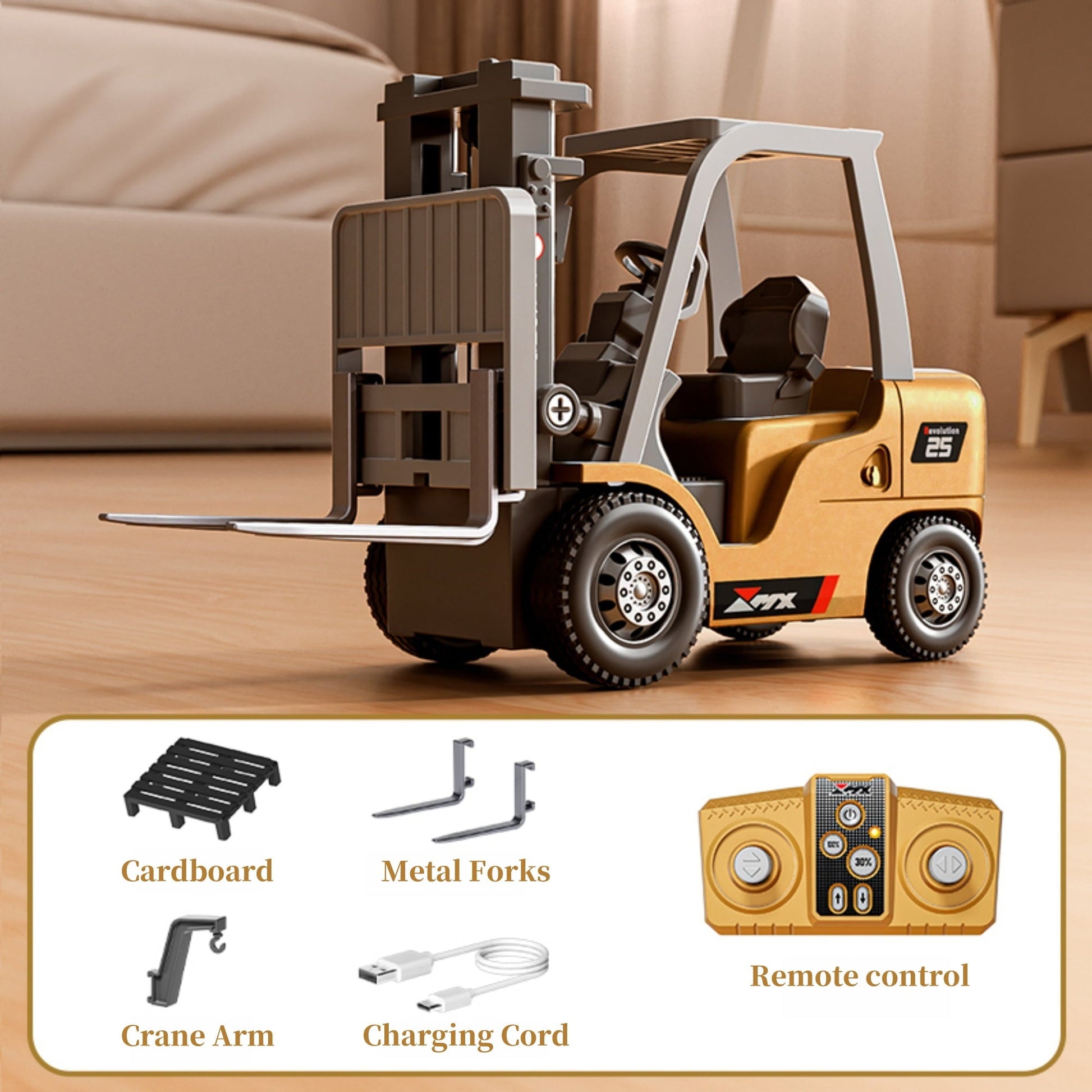 BRRRRT 1/64 RC Forklift Toy 7 Channel 2 Mode Mini Remote Control Forklift Truck with Rechargeable Battery 2 in 1 Transformable Lift Fork & Hook for Adults Kids Boys and Girls