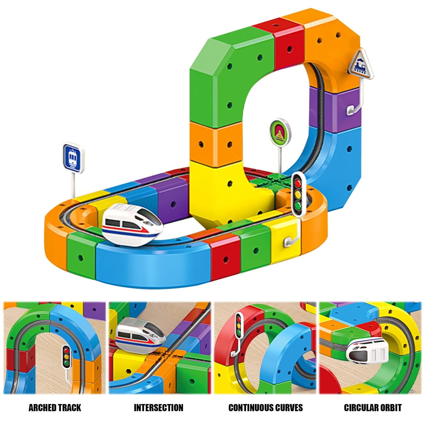 Track Fusion Train Set, 51Pcs Flexible Race Trackfusion Train, Magic Rail Cube Magnetic Monorail, Antigravity Car Block Track Fusion Toy for Kids