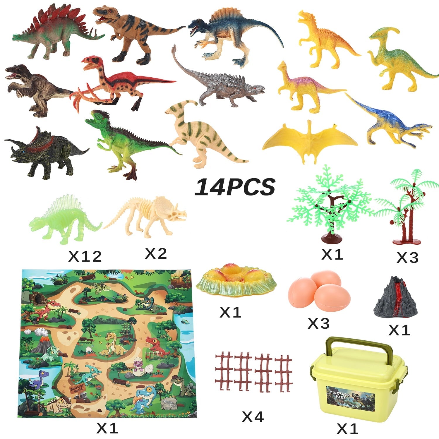 Lictin Dinosaur Toys Play Set, 42 PCS Dinosaur Toys with Play Mat for Kids Toddlers, Dinosaur Figures, Trees, Volcano, Dinosaur Toys Gift Set for 3 4 5 6 7 8 Years Boys Girls