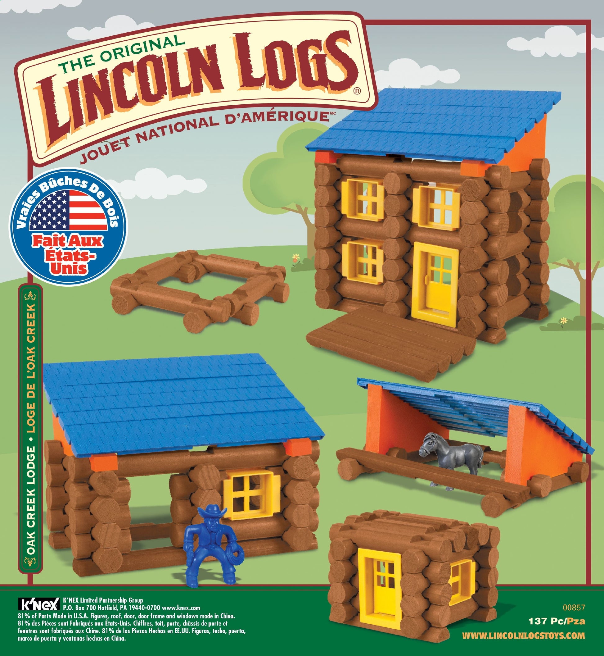 LINCOLN LOGS - Oak Creek Lodge - 137 Pieces - Ages 3 Preschool Education Toy