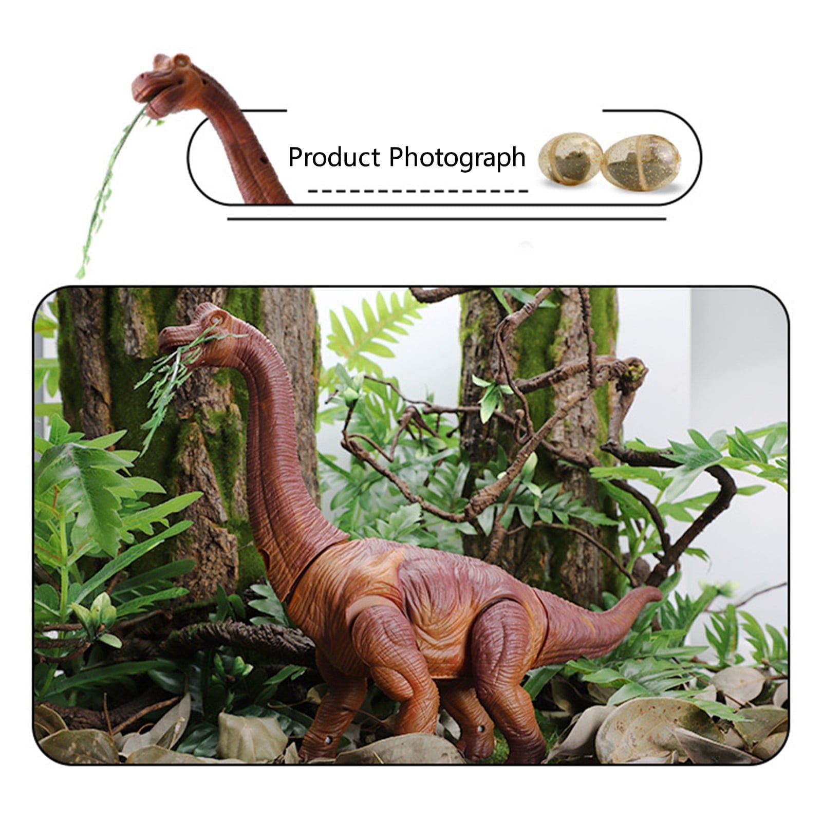 STROLA Electric Toys For Toddlers, Dinosaur Toys Walk With And Lay Eggs Projection Brachiosaurus Simulation Model Toy Gifts For Boys And Girls,Plastic,Brown,Birthday Gift
