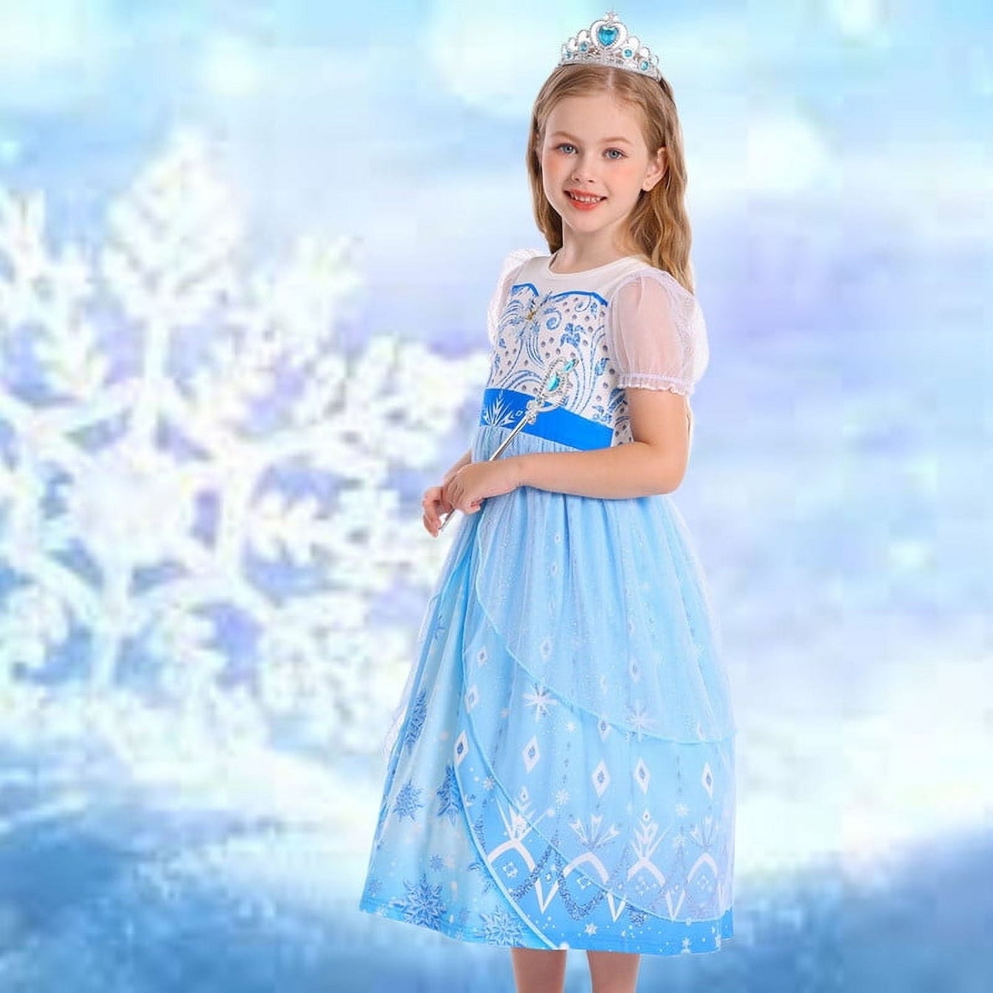 Jurebecia Girls Snow Queen Dress Princess Costume Halloween Birthday Party Dresses up for Toddler Girl Kids 4t (3-4Years)