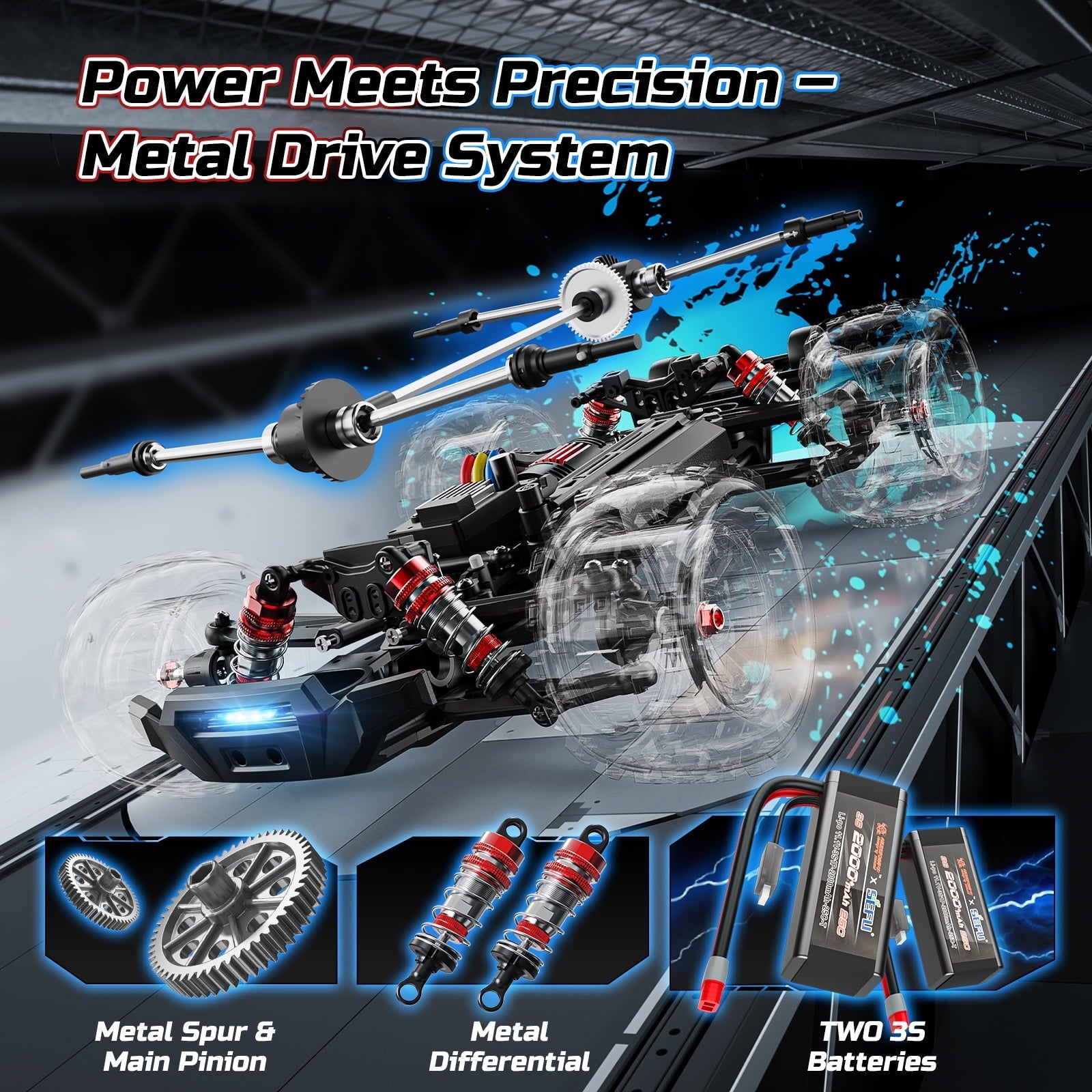 DEERC 1:14 Fast Brushless RC Car for Adults, Max 46+ mph Off-Road Truck, 2 * 3S Lipo 4WD Waterproof, 7 Lighting Modes High Speed Remote Control, All Terrain Truggy for Snow, Sand & Mud