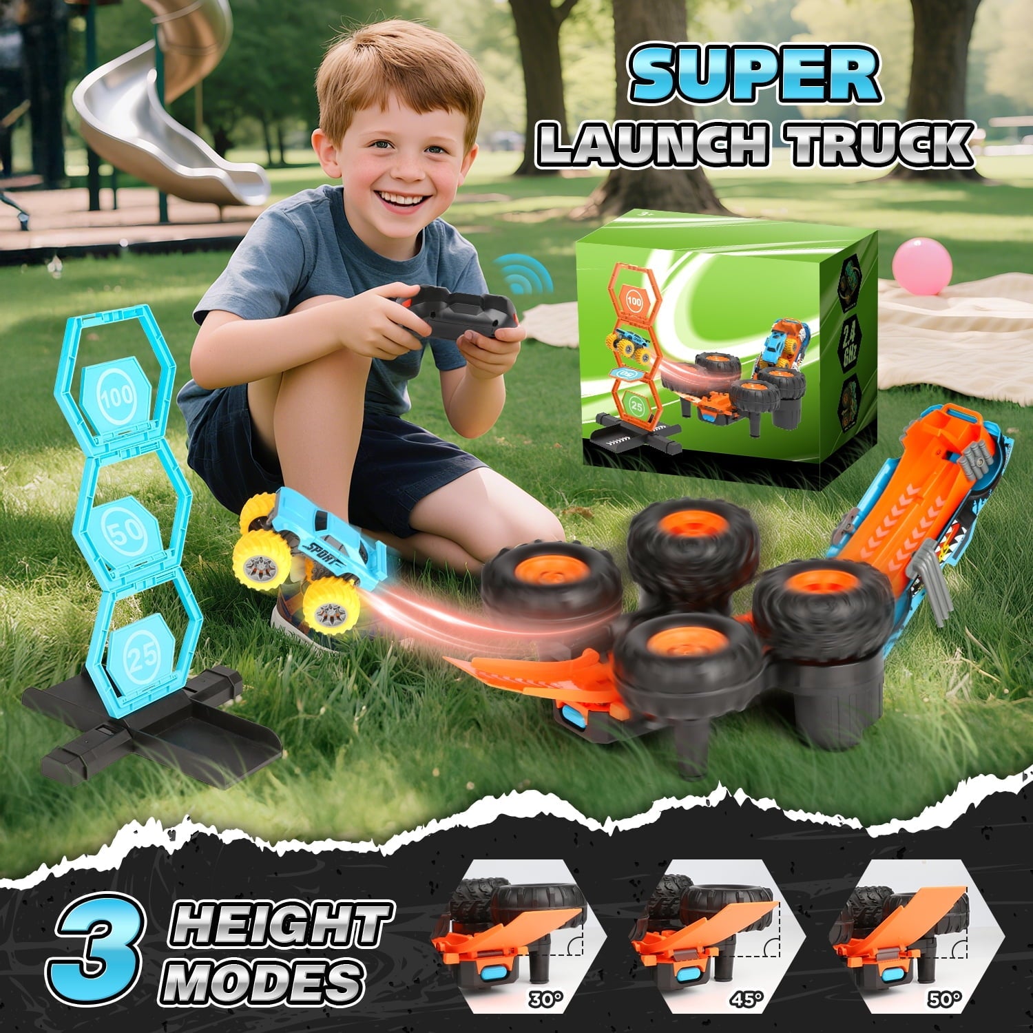 Huge Wave Remote Control Car for Boys, 1:16 Scale RC Stunt Monster Truck Toys, with Transform Track and Mini Car, Christmas Birthday Gift for Kids Age 4-12