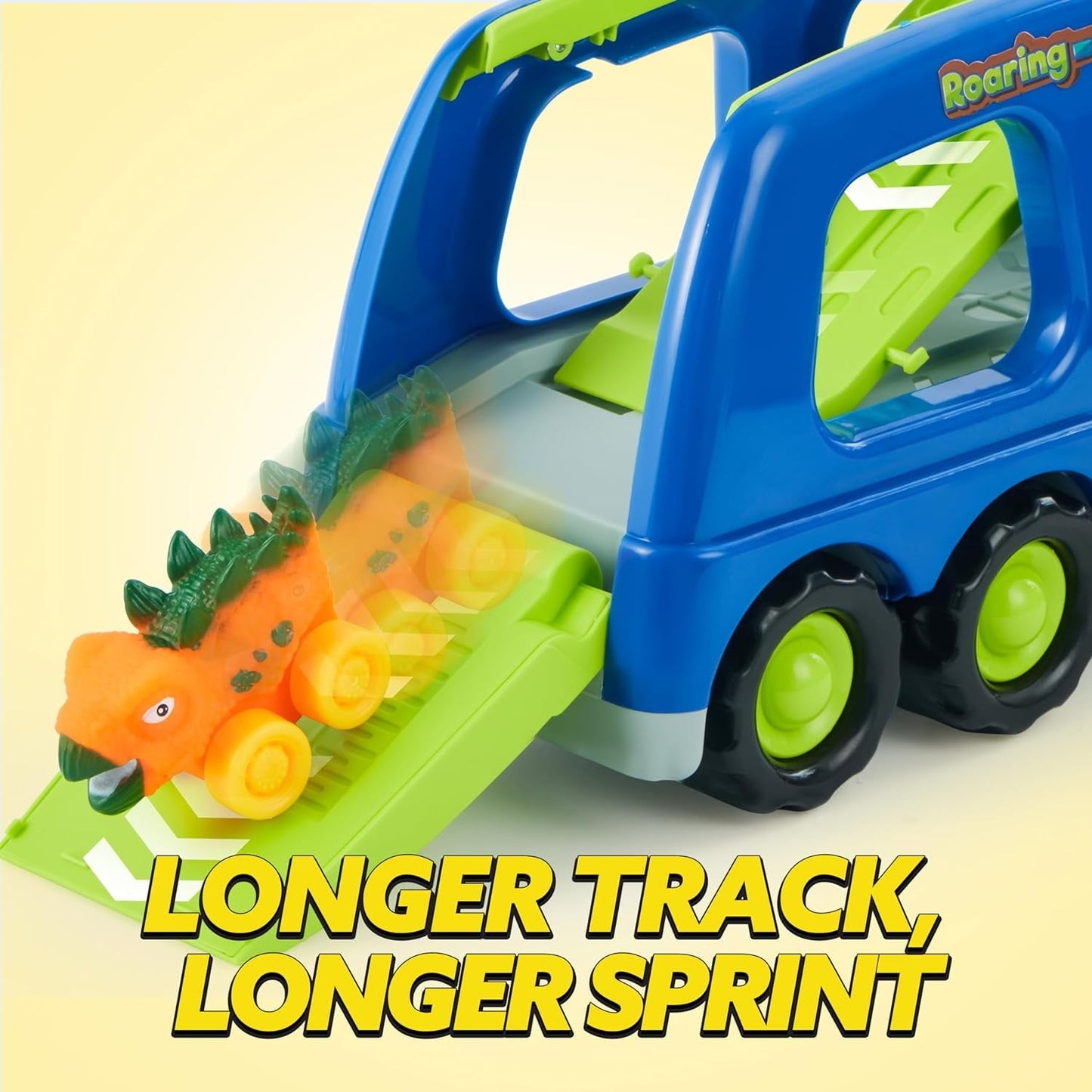 Joyfy Dinosaur Truck Toys with Music & Lights for Kids 2-4, Carrier Truck Toys with 6 Rubber Car Vehicles, Christmas Birthday Gifts for Toddler Boy 2 3 4 5 6