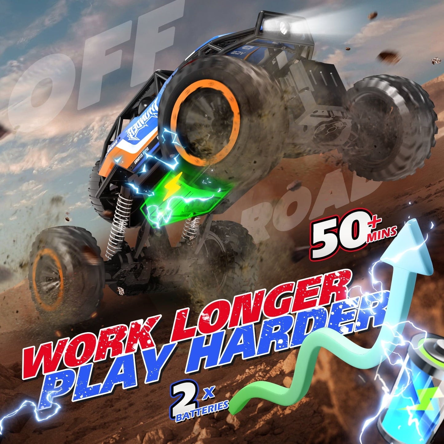 JoyStone 1:12 RC Cars 4WD Off-Road 2.4Ghz RC Monster Truck with Metal Shell and Light, Remote Control Car Crawler for Adult and Kid, 2 Batteries, Dark Blue