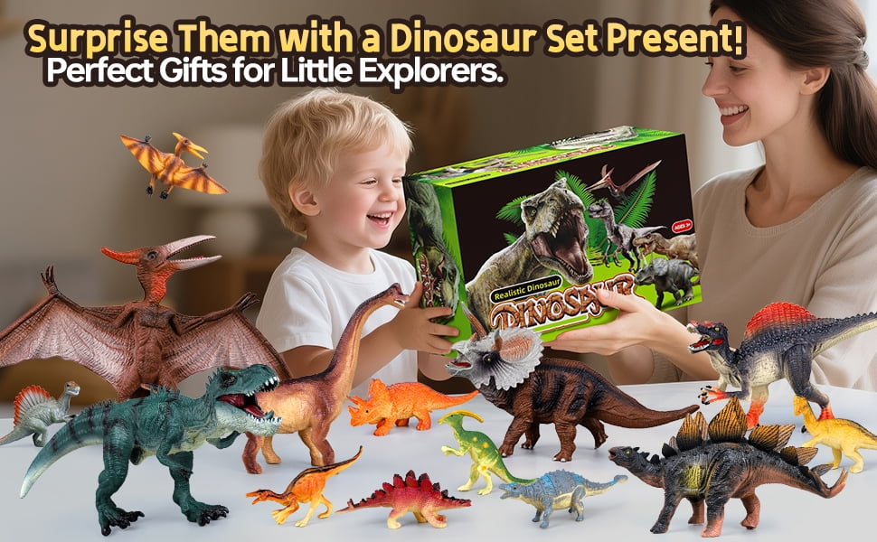 Drefirsa Realistic Dinosaur Action Figures Plastic Toy Set, 14 Pieces