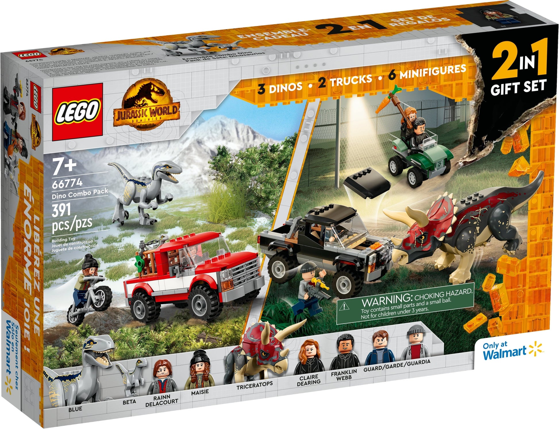 LEGO Jurassic World Dino Combo Pack 66774 Toy Value Pack, 2 in 1 Triceratops and Velociraptor Gift Set, Jurassic World Toy with Dinosaur and Truck Toys, Christmas Gift for Kids Ages 7 and Up