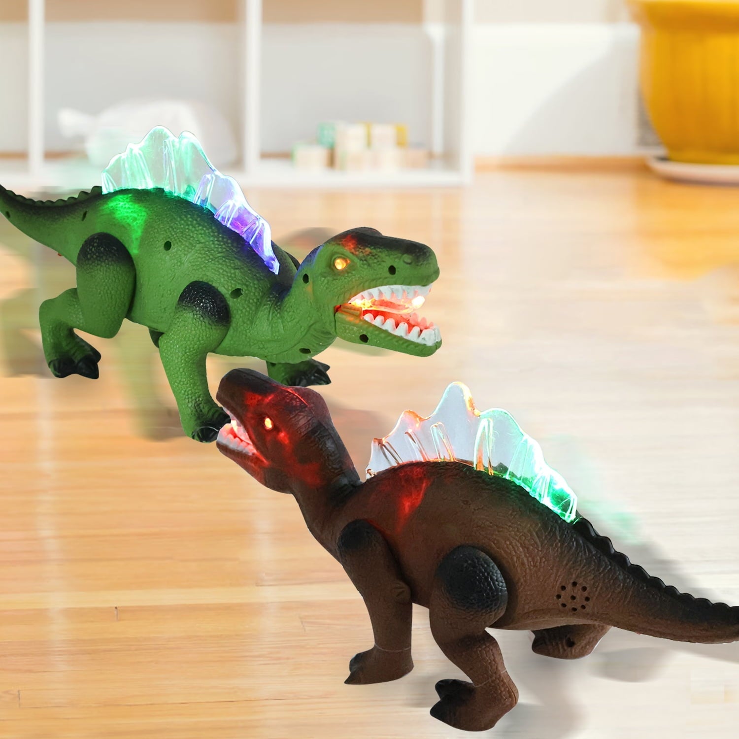 Light-up Walking Dinosaur Toy for Kids, 12 inches Electronic Dinosaur with Roaring Sound and Dinosaur Figures, Gift for Boys & Girls 3 4 5 6 7 Years - Green