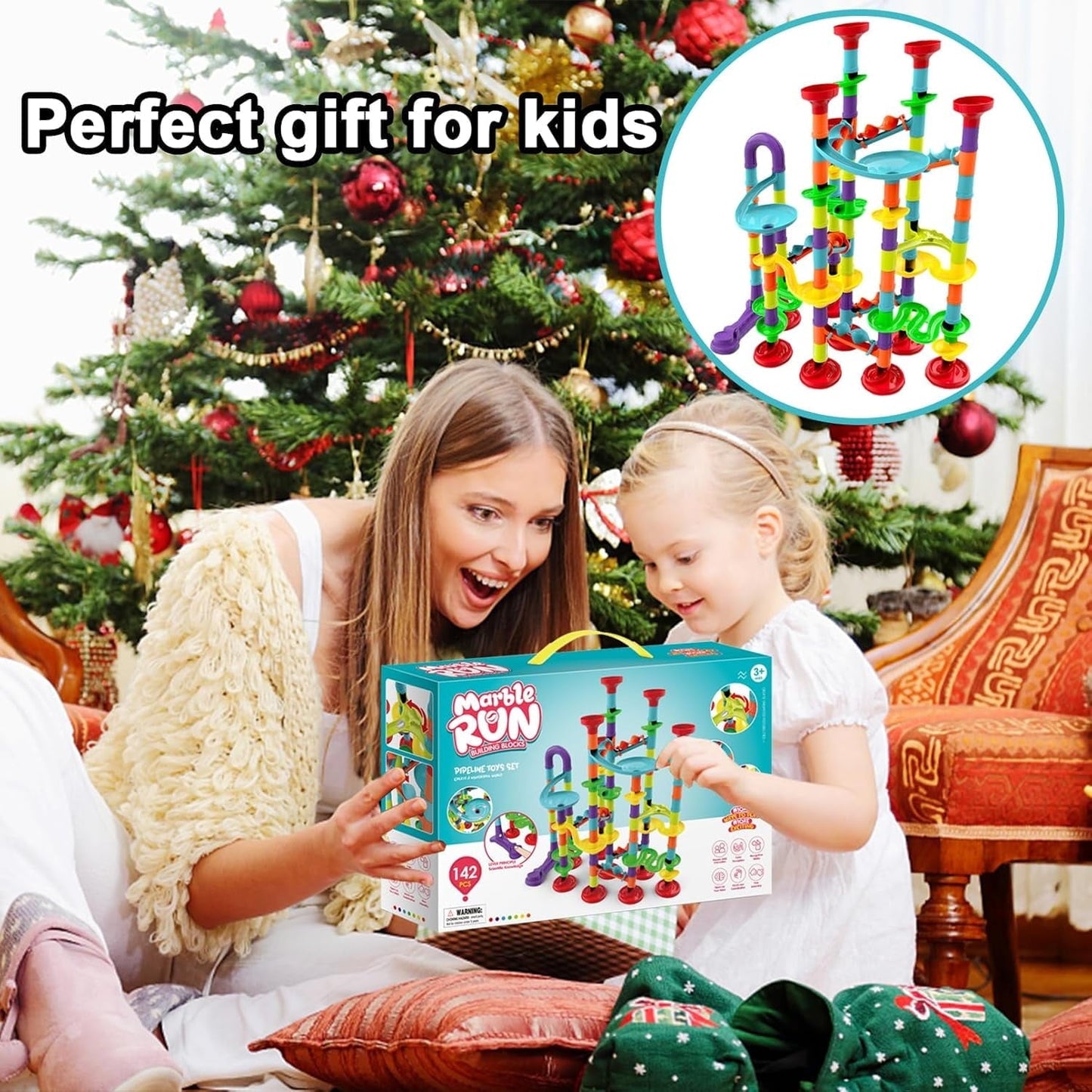 Hinzonek 113PCS kid Marble Run Race Coaster Set, Marble Run Railway Toys Construction Toys Building Blocks Set Marble Run Race Coaster Maze Toys for Kids,Gift for Boys Girls