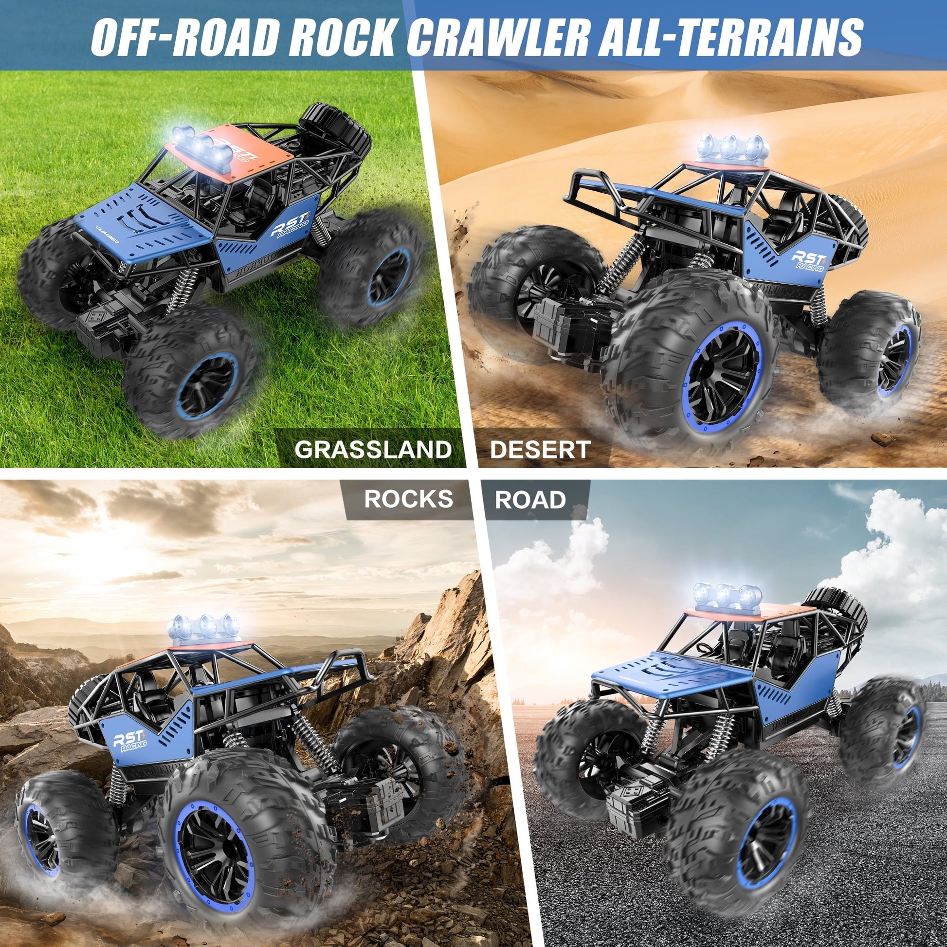 Beefunni Blue Remote Control Cars 1:18, All Terrain Metal Shell 4X4 Off-Road Vehicle Monster Truck, High Speed 2.4 GHz RC Car Gift for Kids 6+ & Adults