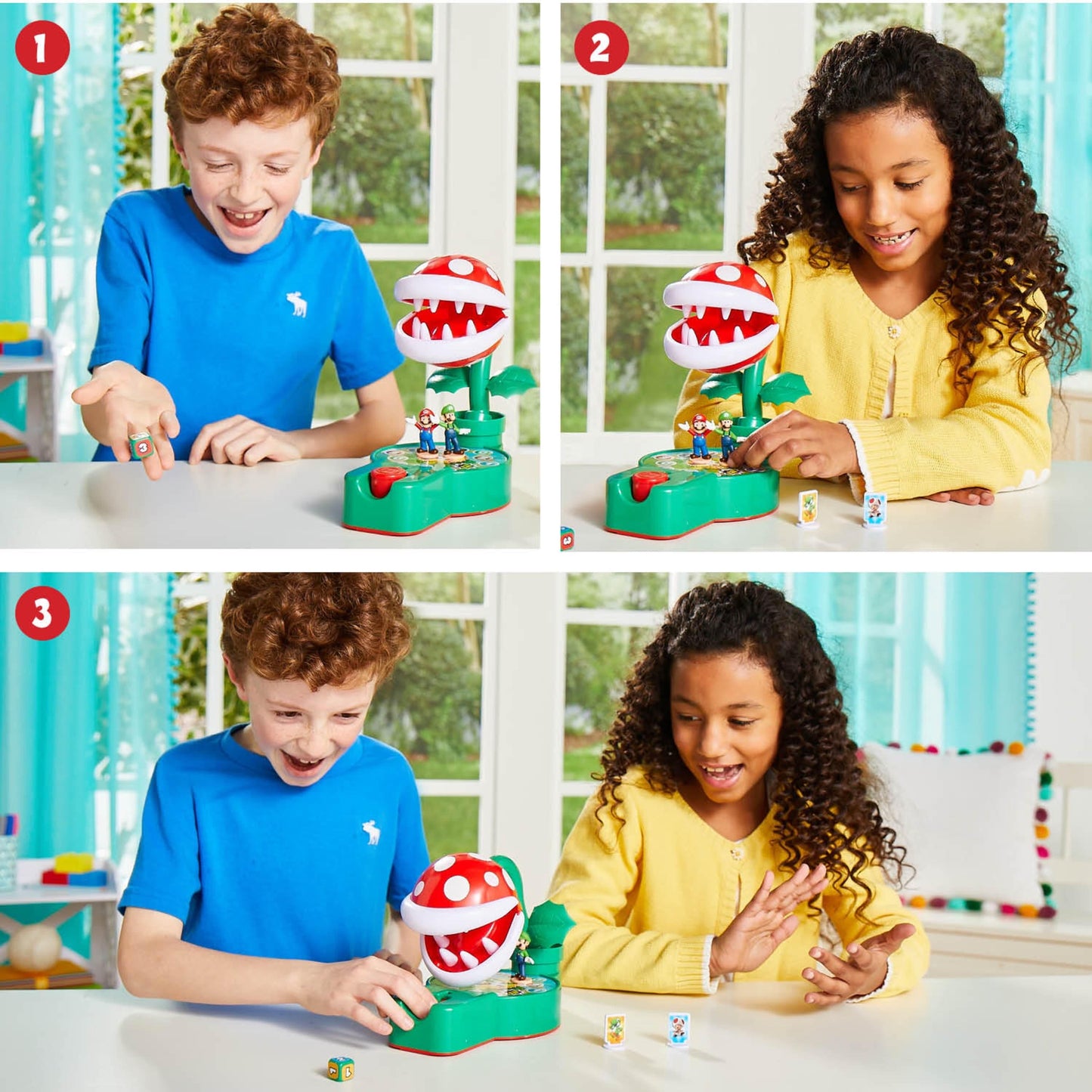 Epoch Games Super Mario Piranha Plant Escape!, Tabletop Skill and Action Game with Collectible Super Mario Action Figures, Ages 4+