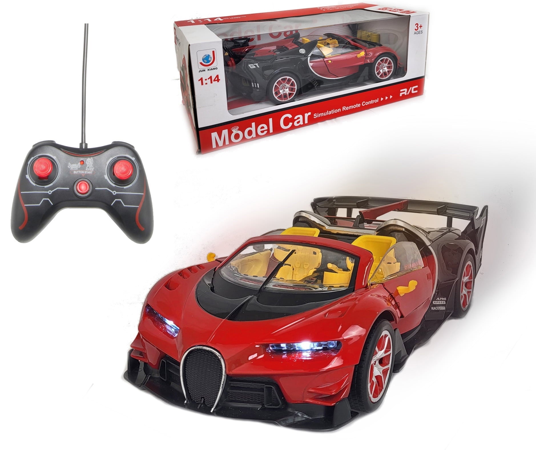 Remote Control Car, 1:14 Scale Rechargeable High Speed Racing Car with Lights, Ideal Christmas Toy RC Car Gift for Boys and Girls