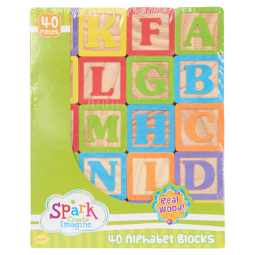 Spark Create Imagine ABC Wooden Blocks, 40 Pieces, Baby and Toddler Toys for Ages 18 months and older