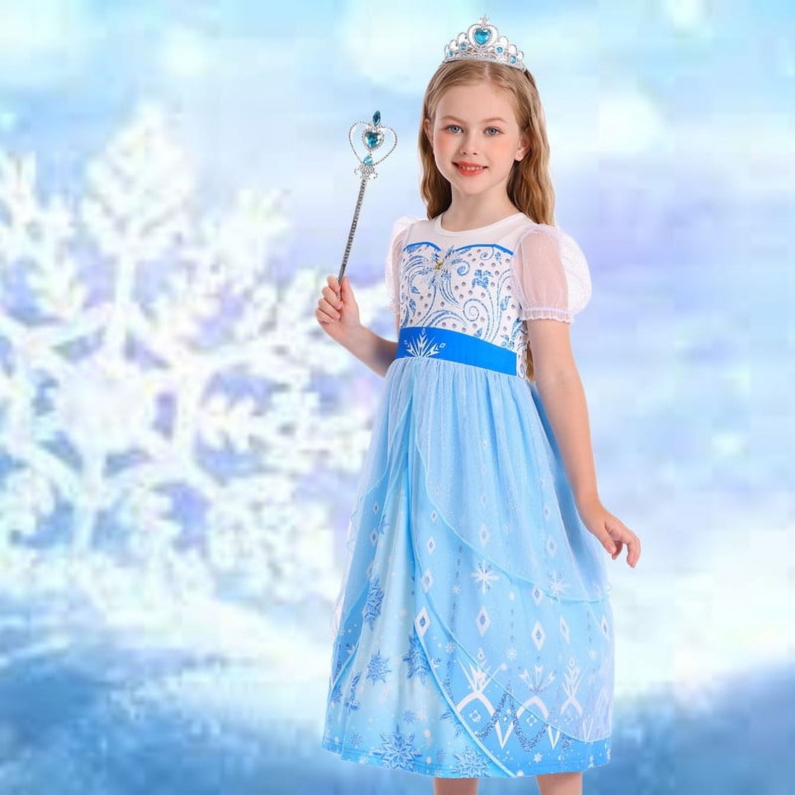 Jurebecia Girls Snow Queen Dress Princess Costume Halloween Birthday Party Dresses up for Toddler Girl Kids 4t (3-4Years)