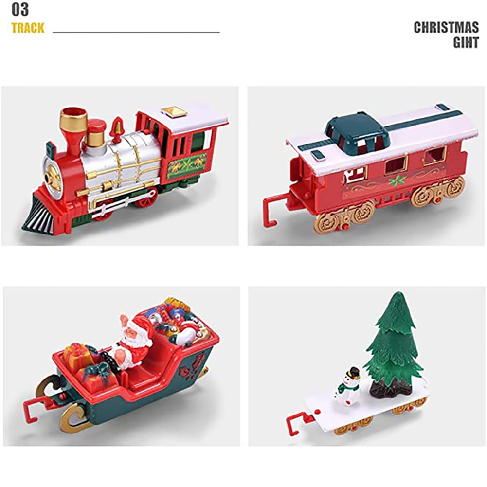 Christmas Train Set with Lights and Sounds,Holiday Train Around Christmas Tree with 260CM of Large Tracks Portable Box Packaging