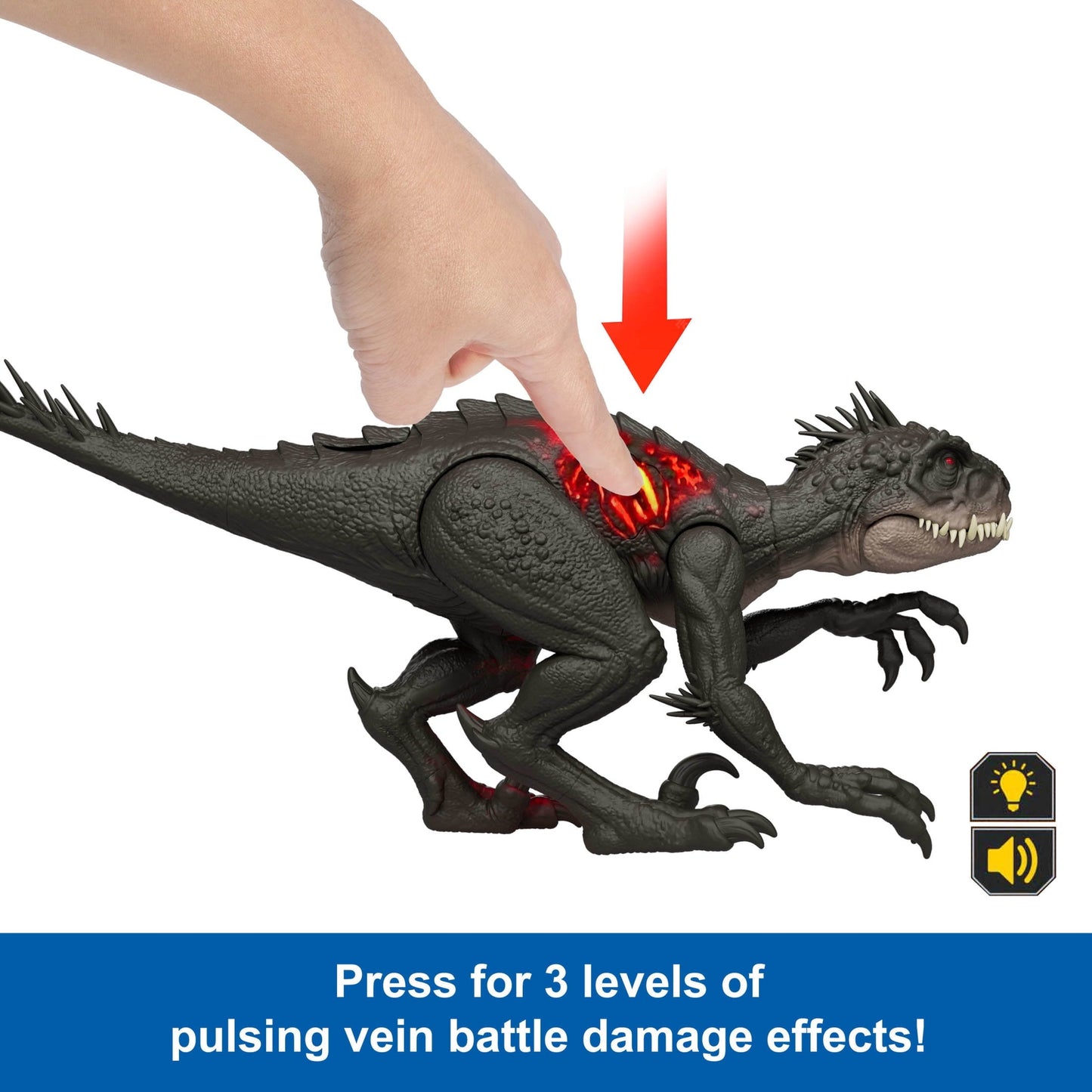 Jurassic World Ultimate Damage Scorpios Rex Dinosaur Toy Figure with Damage, Light & Sound Toy